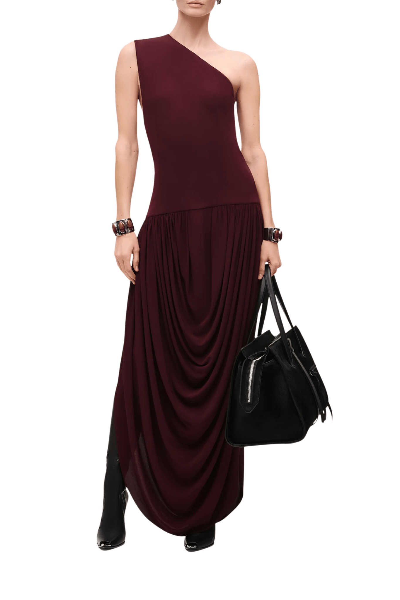 Brandon Maxwell Mila One Shoulder Dress w/ Draped Skirt - Vermillion