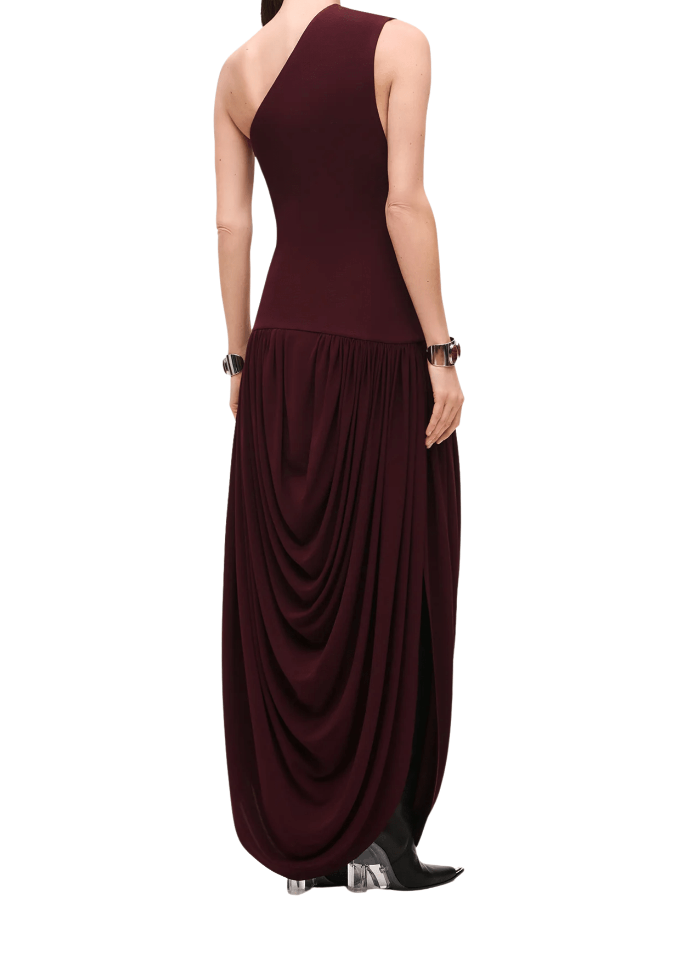 Brandon Maxwell Mila One Shoulder Dress w/ Draped Skirt - Vermillion