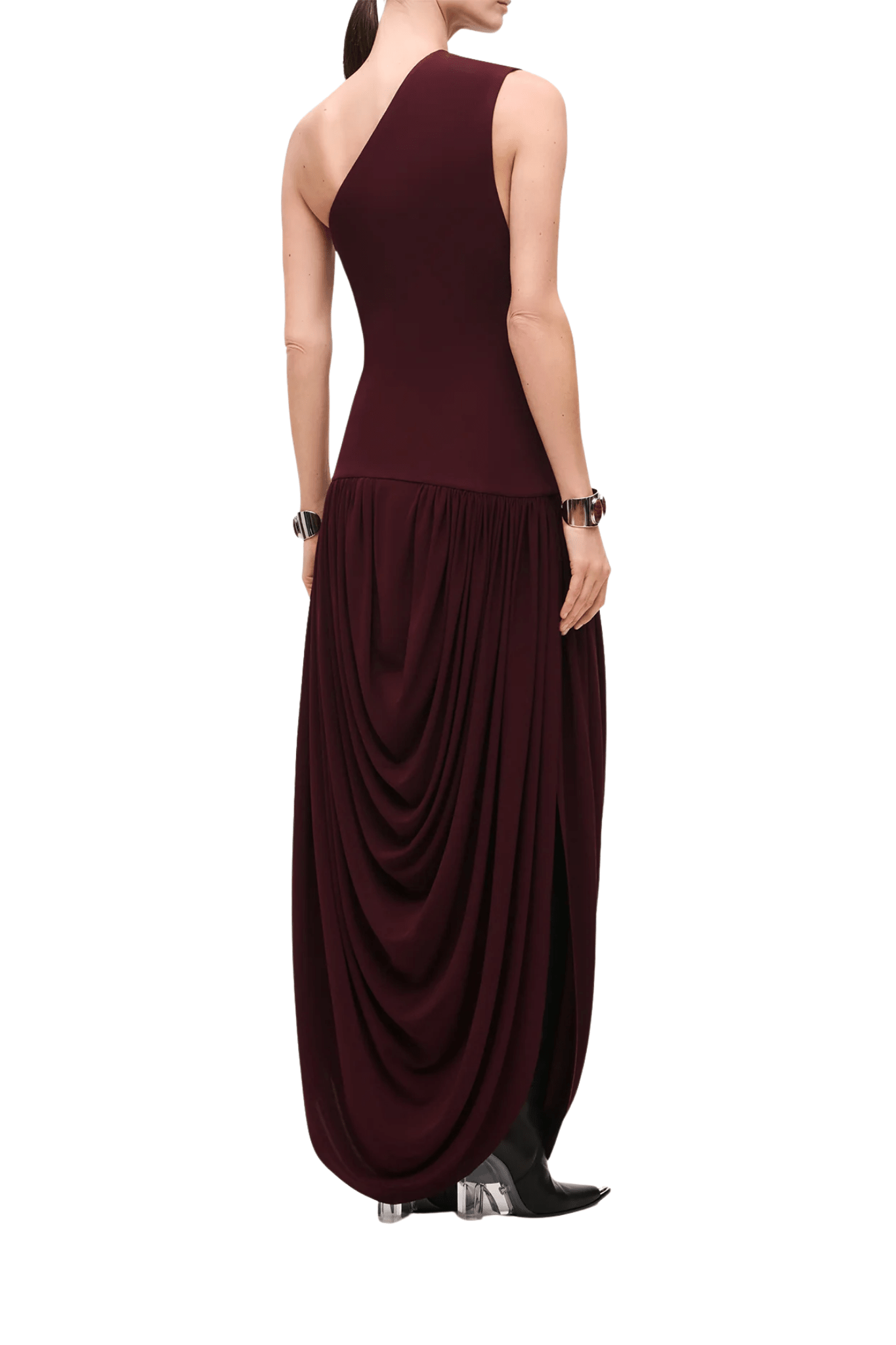 Brandon Maxwell Mila One Shoulder Dress w/ Draped Skirt - Vermillion