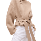 Brandon Maxwell Neal Zip Front Sweater with Tie Belt - Vermillion