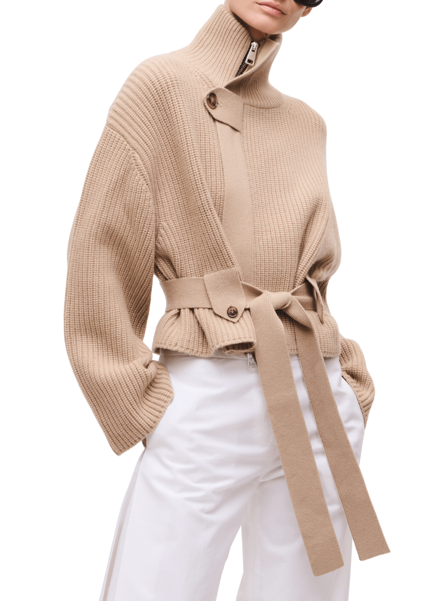 Brandon Maxwell Neal Zip Front Sweater with Tie Belt - Vermillion