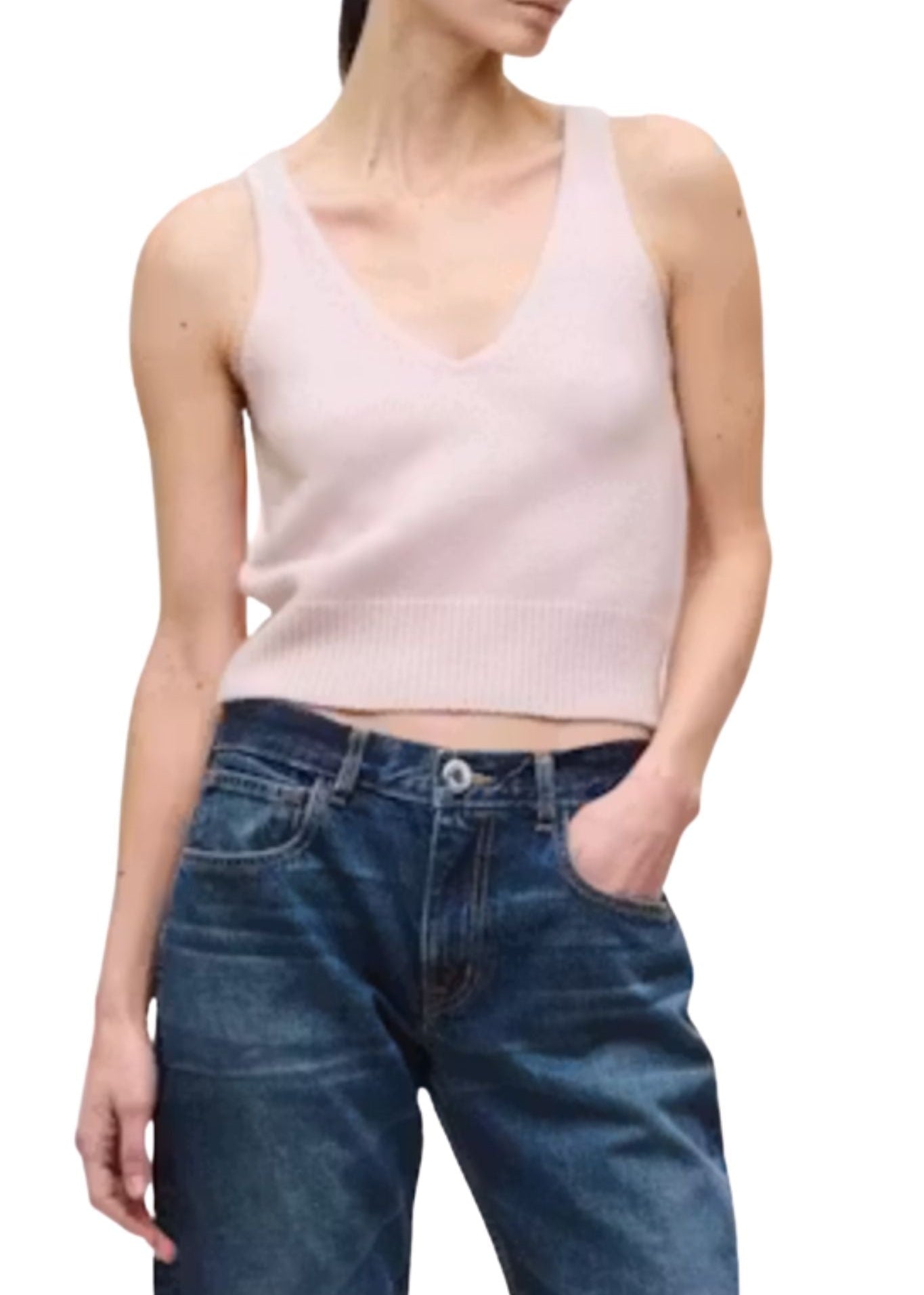 Brandon Maxwell Reese V-Neck Knit Tank - Vermillion