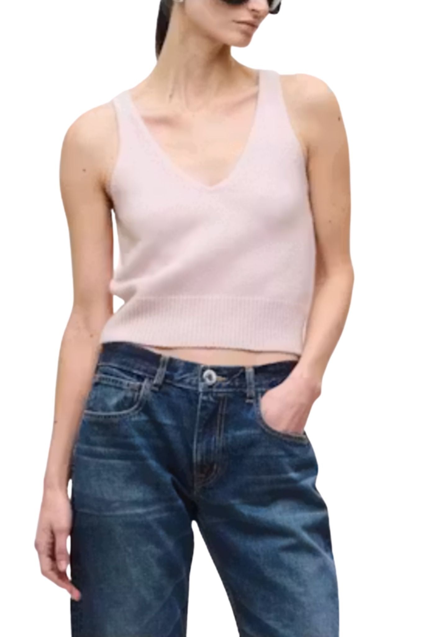 Brandon Maxwell Reese V-Neck Knit Tank - Vermillion