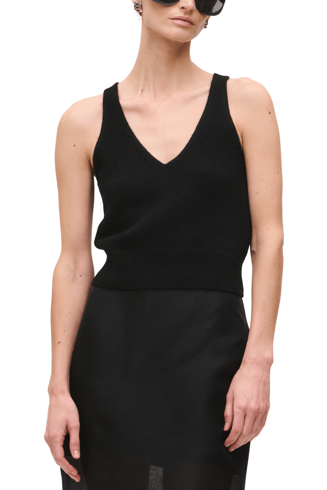 Brandon Maxwell Reese V-Neck Knit Tank - Vermillion