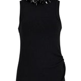 Brandon Maxwell Tank w/ Draped Waist & Embroidered Collar - Vermillion