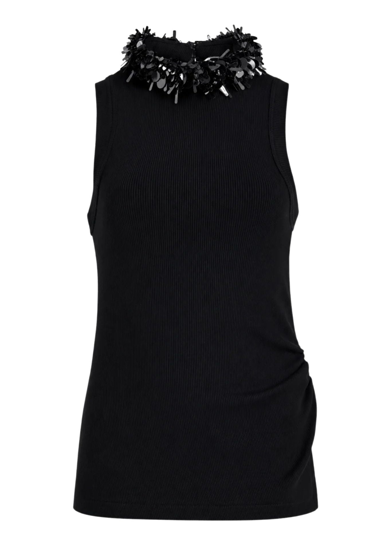 Brandon Maxwell Tank w/ Draped Waist & Embroidered Collar - Vermillion