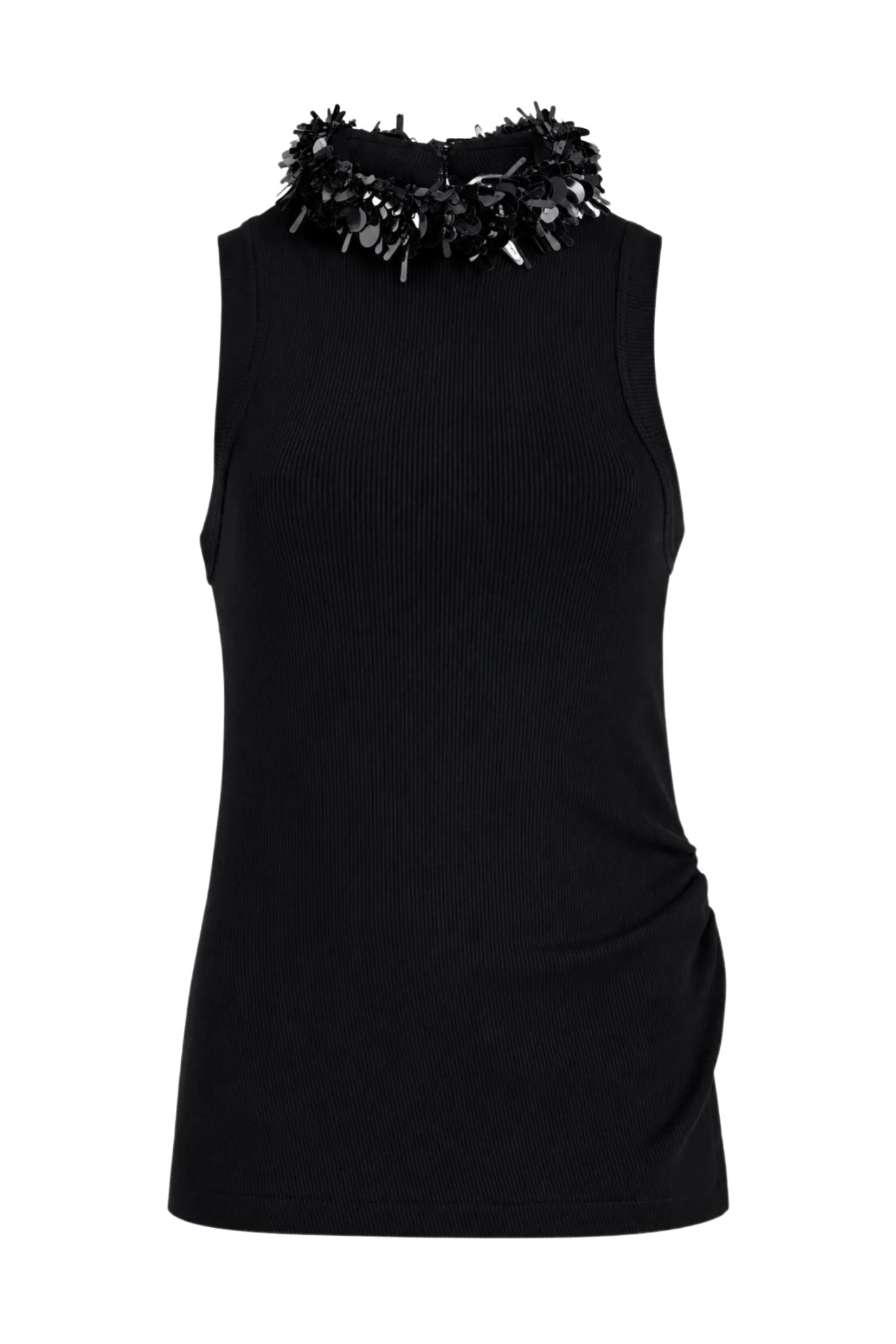 Brandon Maxwell Tank w/ Draped Waist & Embroidered Collar - Vermillion