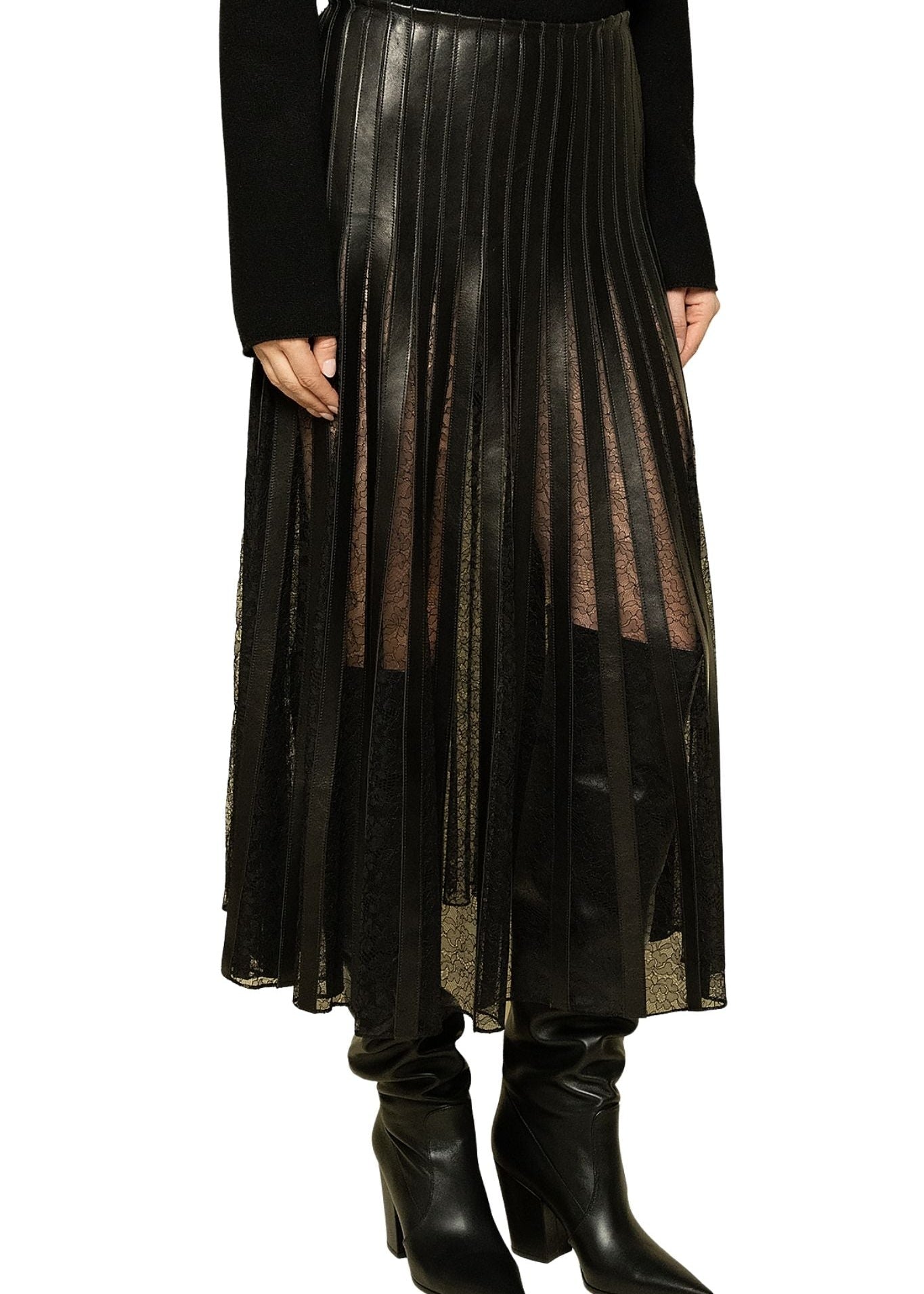 Brandon Maxwell The Alix Skirt With Leather Strip Embroidery - Vermillion