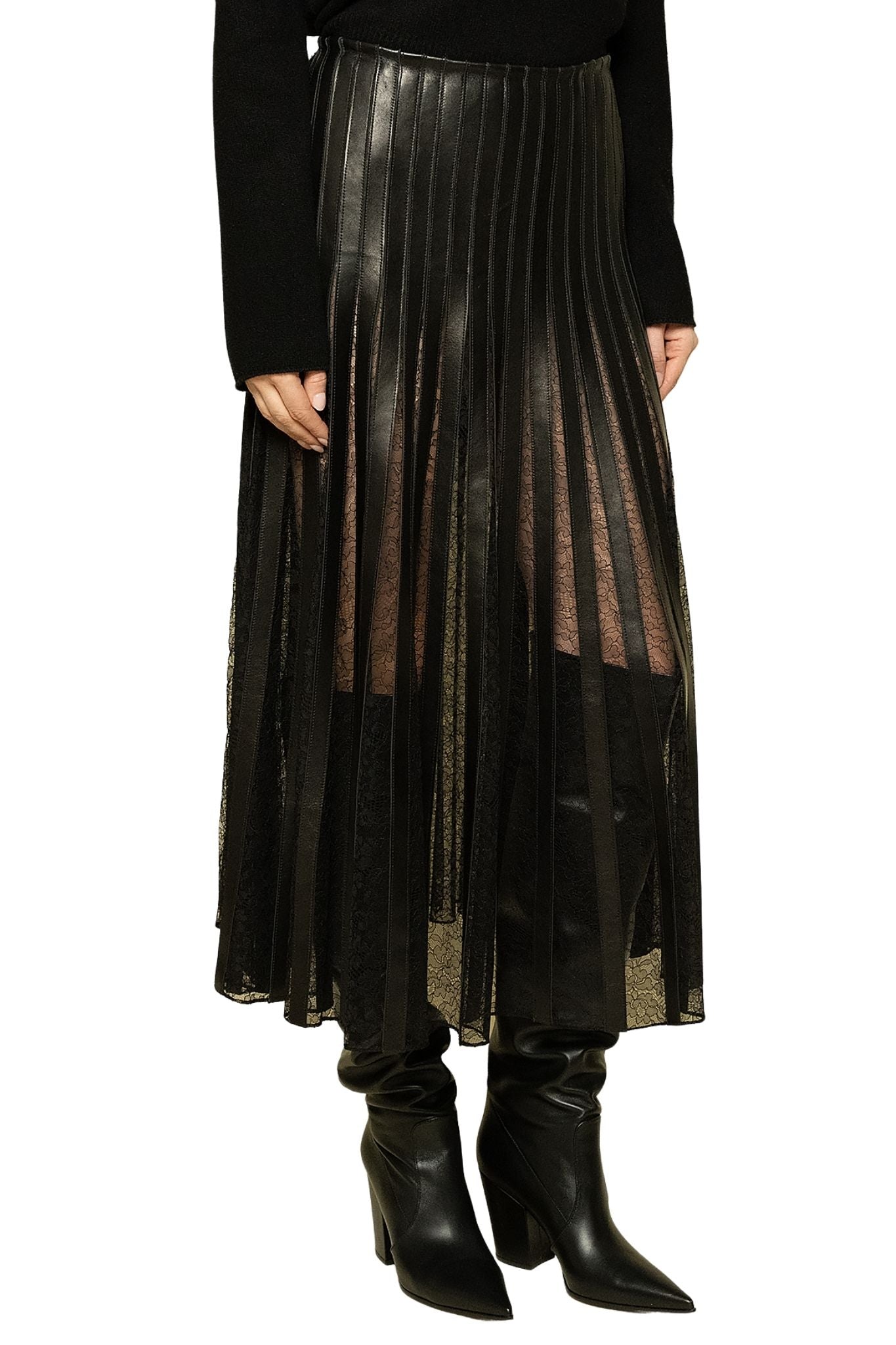 Brandon Maxwell The Alix Skirt With Leather Strip Embroidery - Vermillion