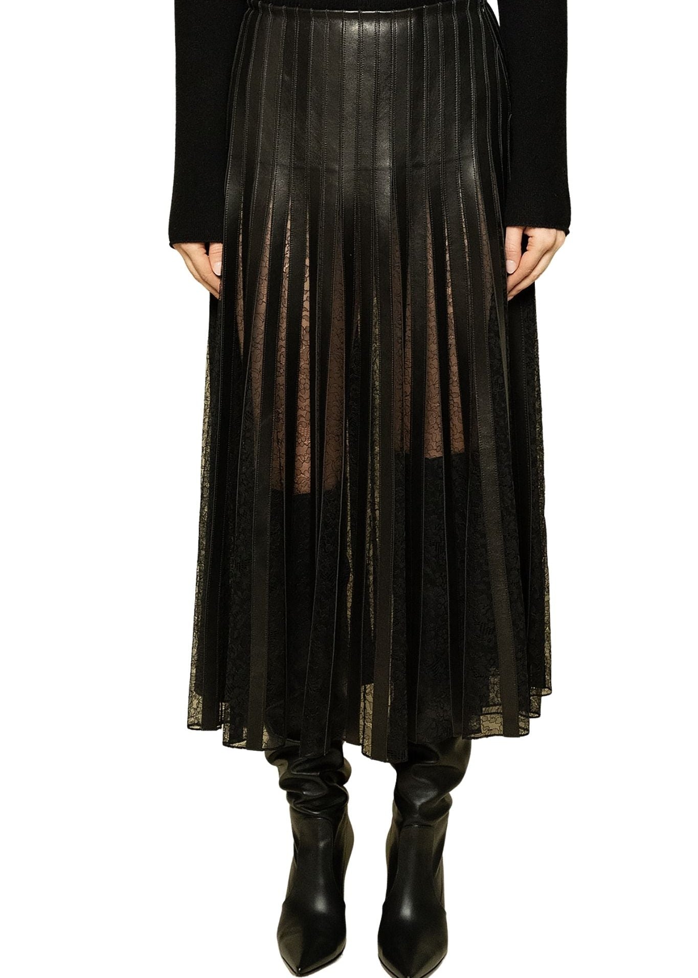 Brandon Maxwell The Alix Skirt With Leather Strip Embroidery - Vermillion