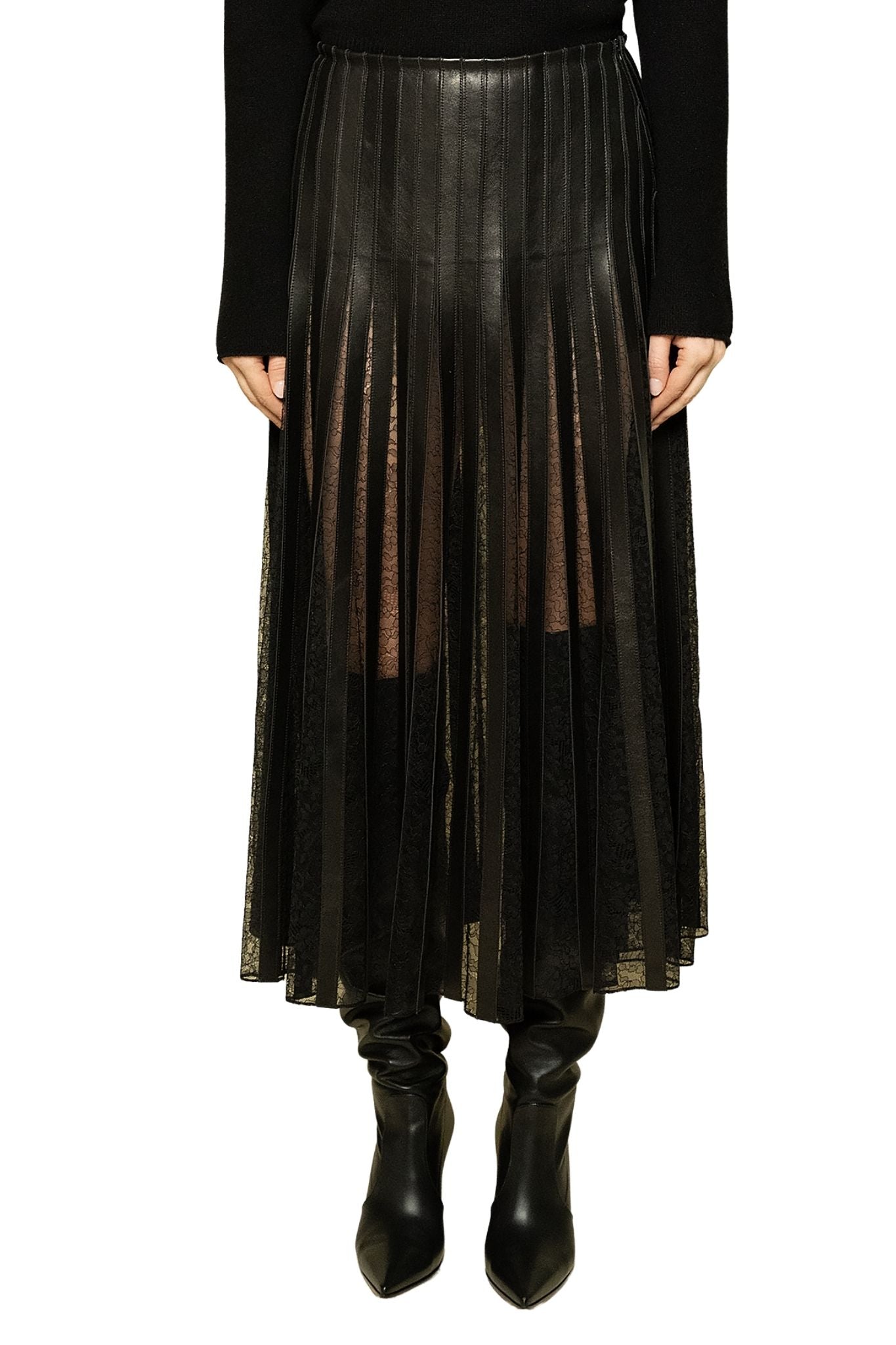 Brandon Maxwell The Alix Skirt With Leather Strip Embroidery - Vermillion