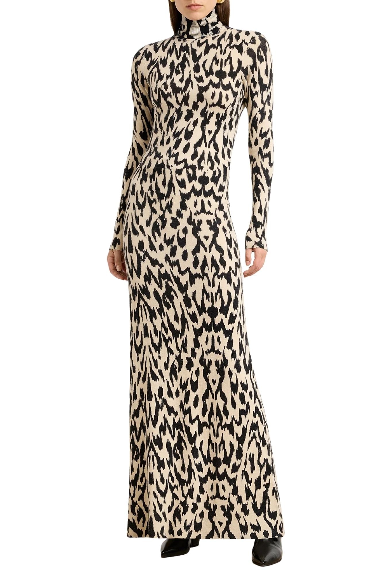 Brandon Maxwell The Camille Hand Printed Cashmere Turtleneck Dress - Vermillion