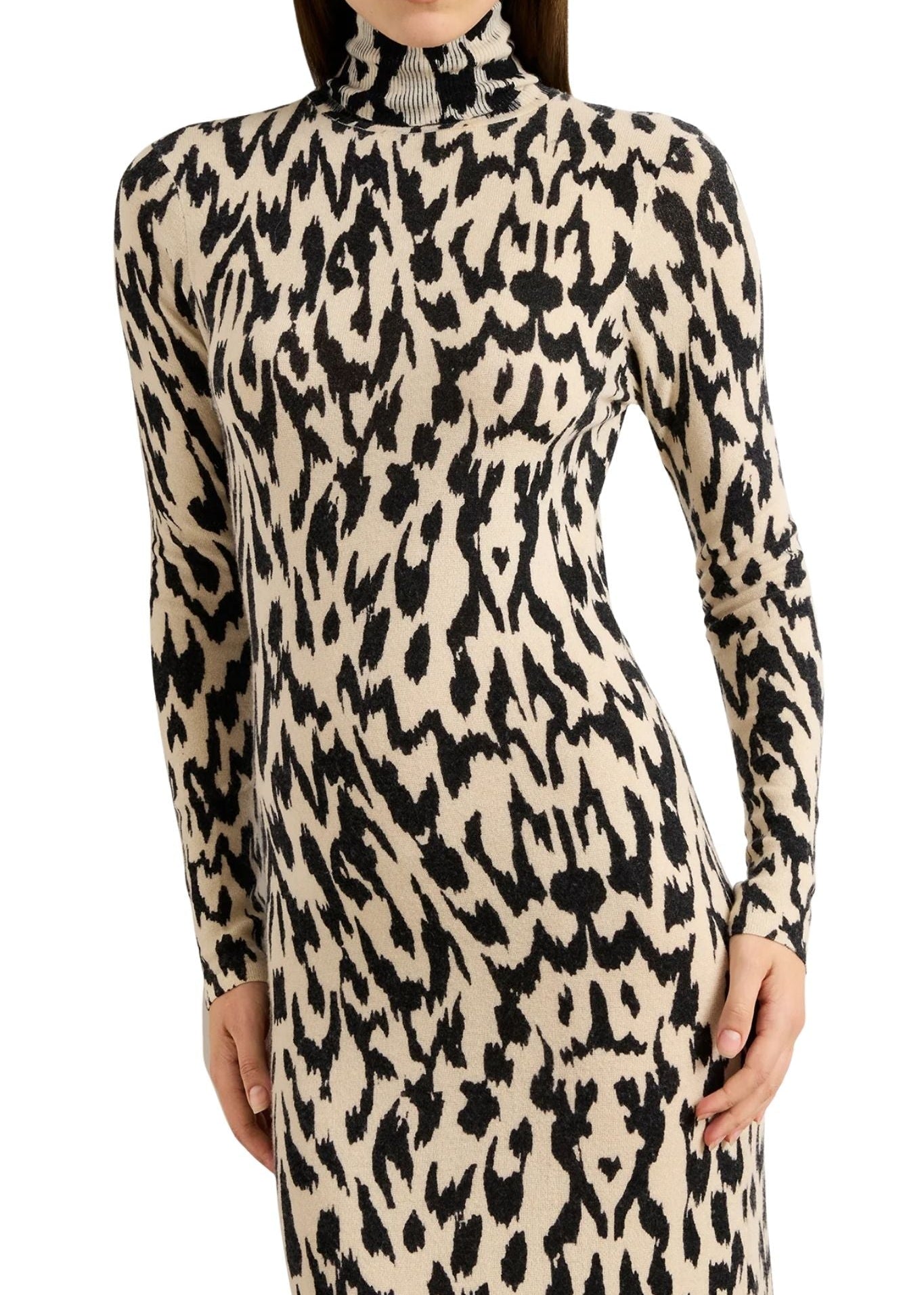 Brandon Maxwell The Camille Hand Printed Cashmere Turtleneck Dress - Vermillion