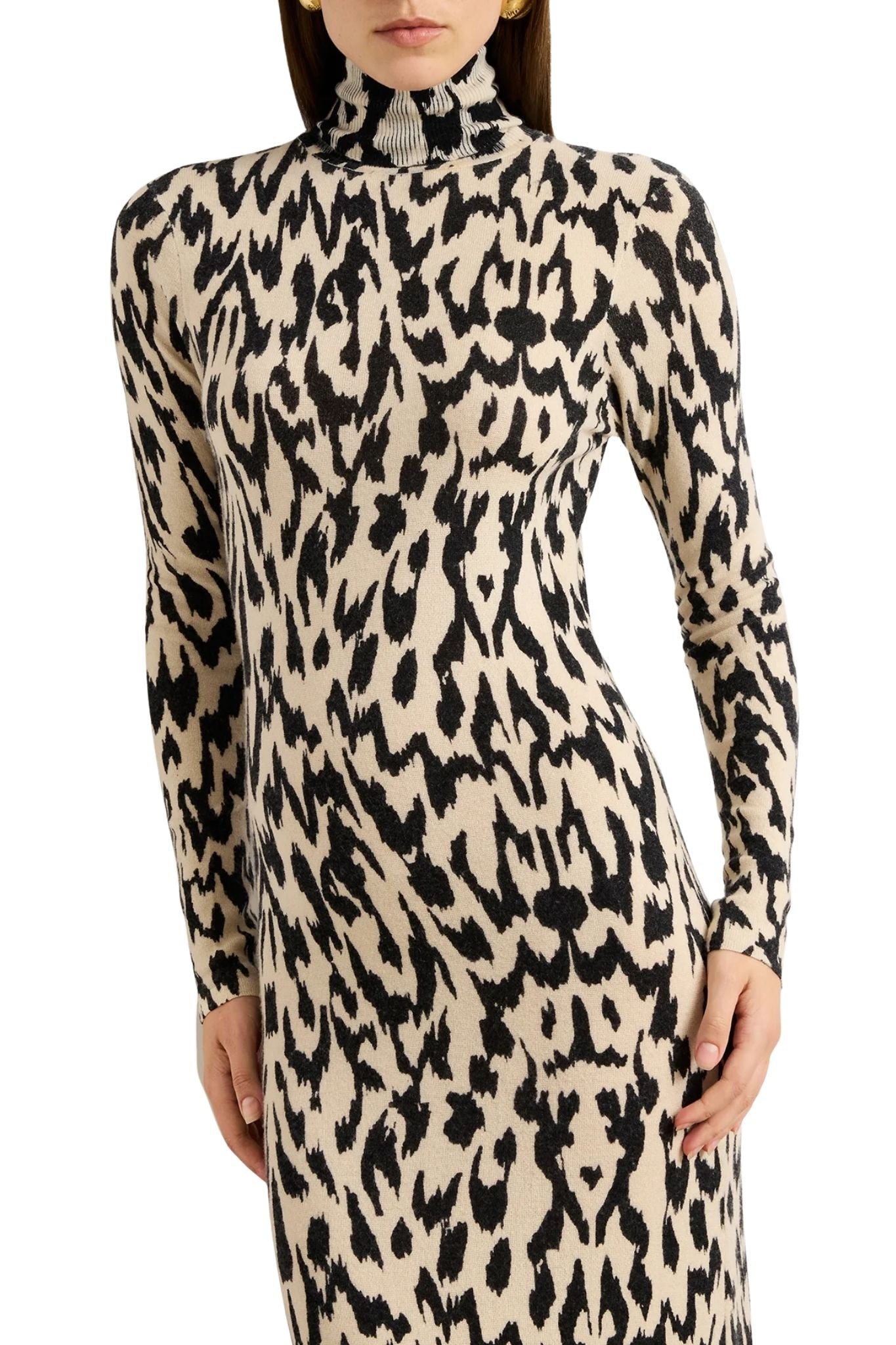 Brandon Maxwell The Camille Hand Printed Cashmere Turtleneck Dress - Vermillion