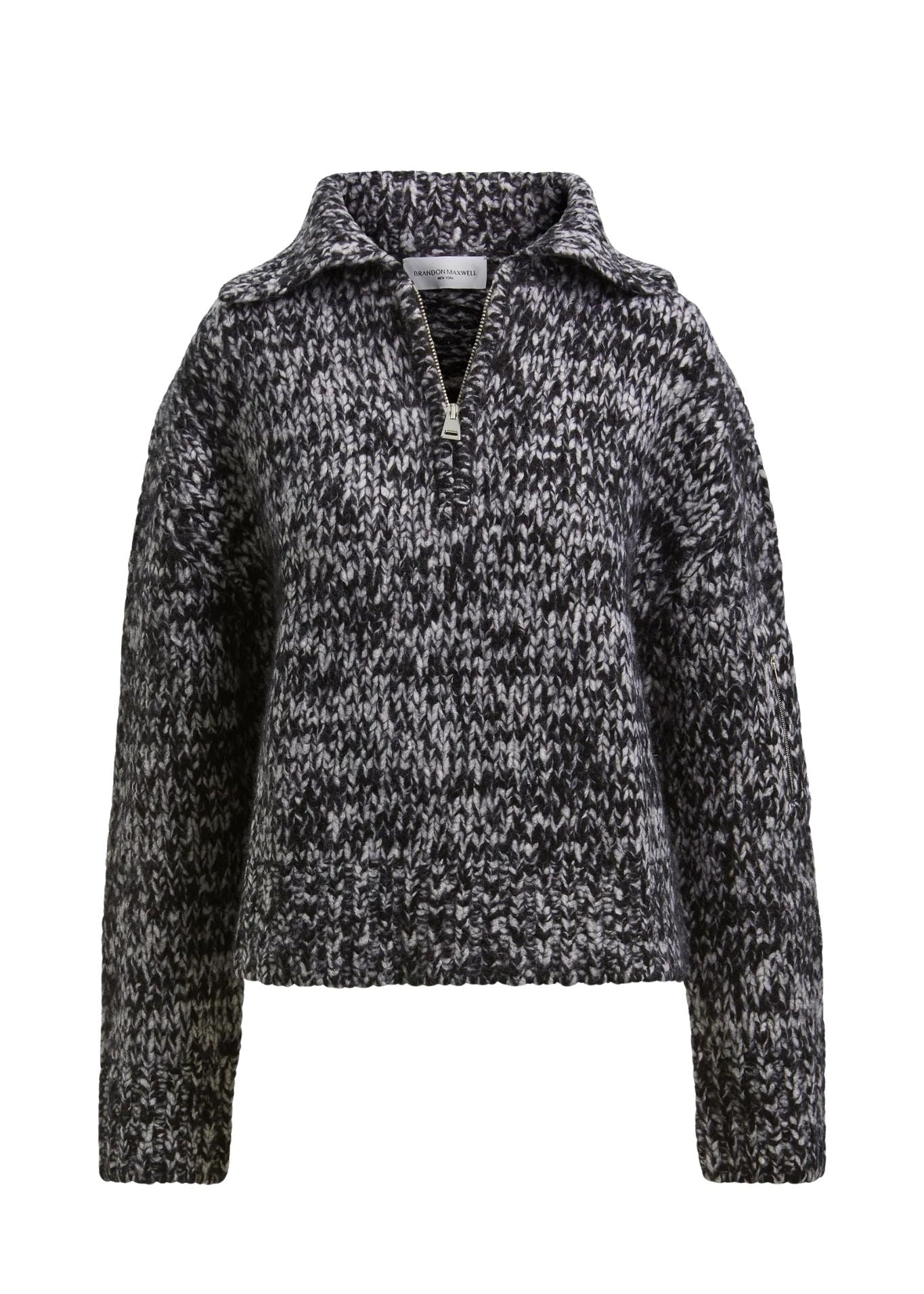 Brandon Maxwell The Posie Half Zip Sweater With Sleeve Pocket - Vermillion