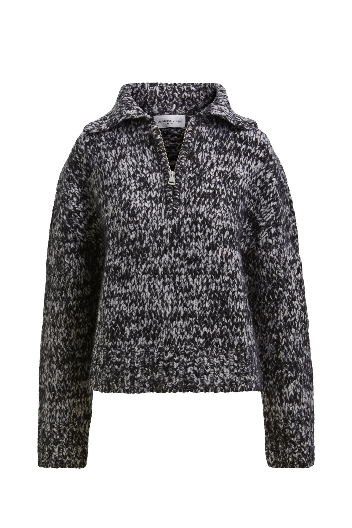 Brandon Maxwell The Posie Half Zip Sweater With Sleeve Pocket - Vermillion