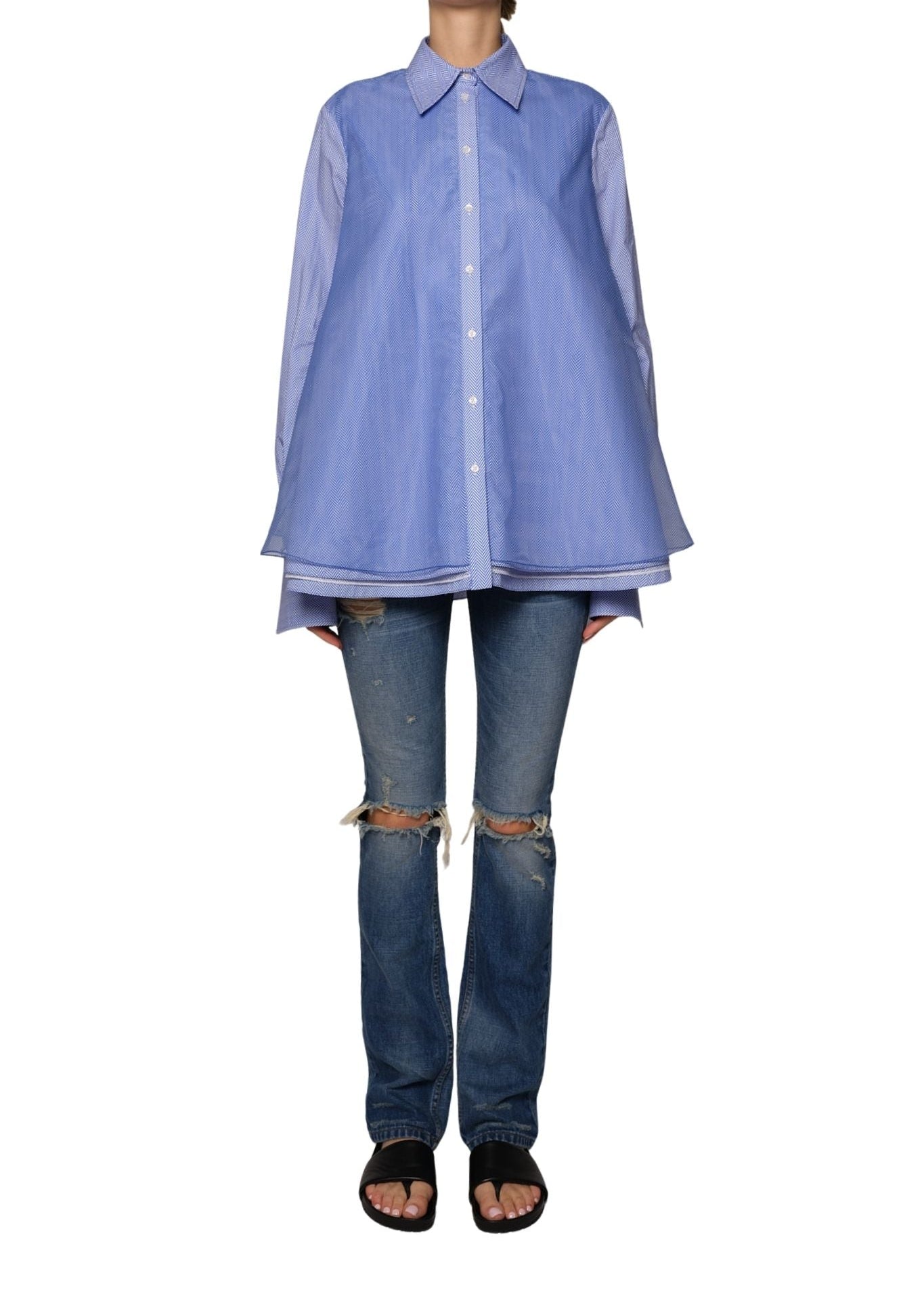 Brandon Maxwell Vaughn Frothy Layered Shirt - Vermillion