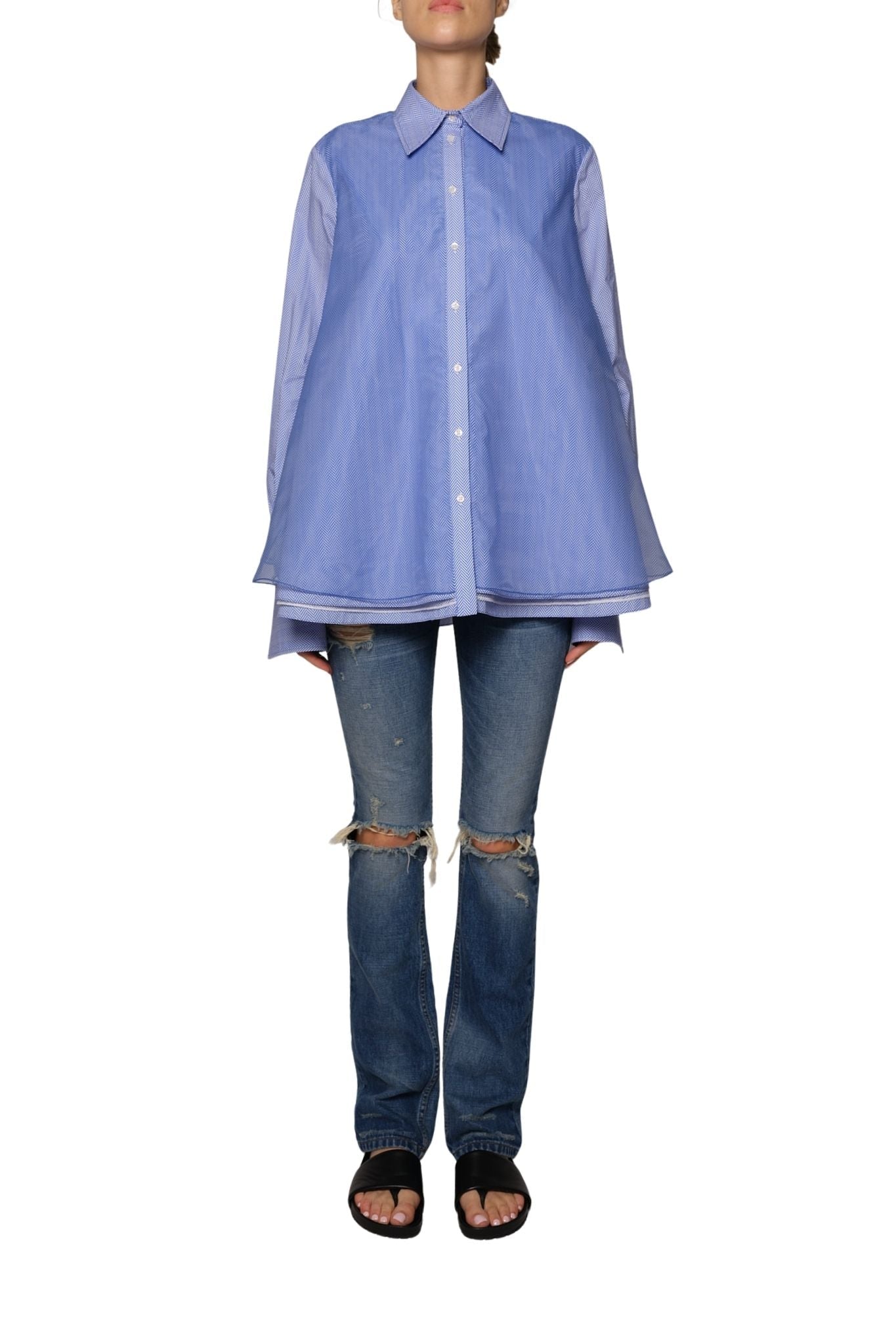 Brandon Maxwell Vaughn Frothy Layered Shirt - Vermillion