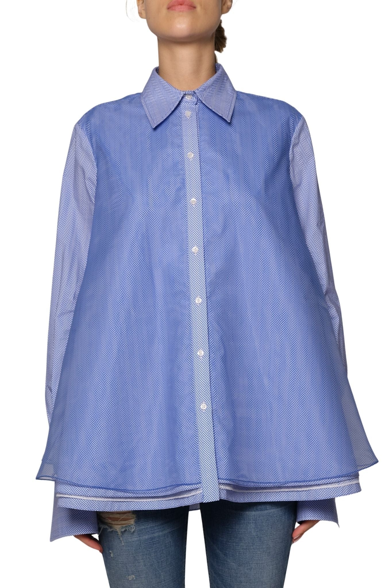 Brandon Maxwell Vaughn Frothy Layered Shirt - Vermillion