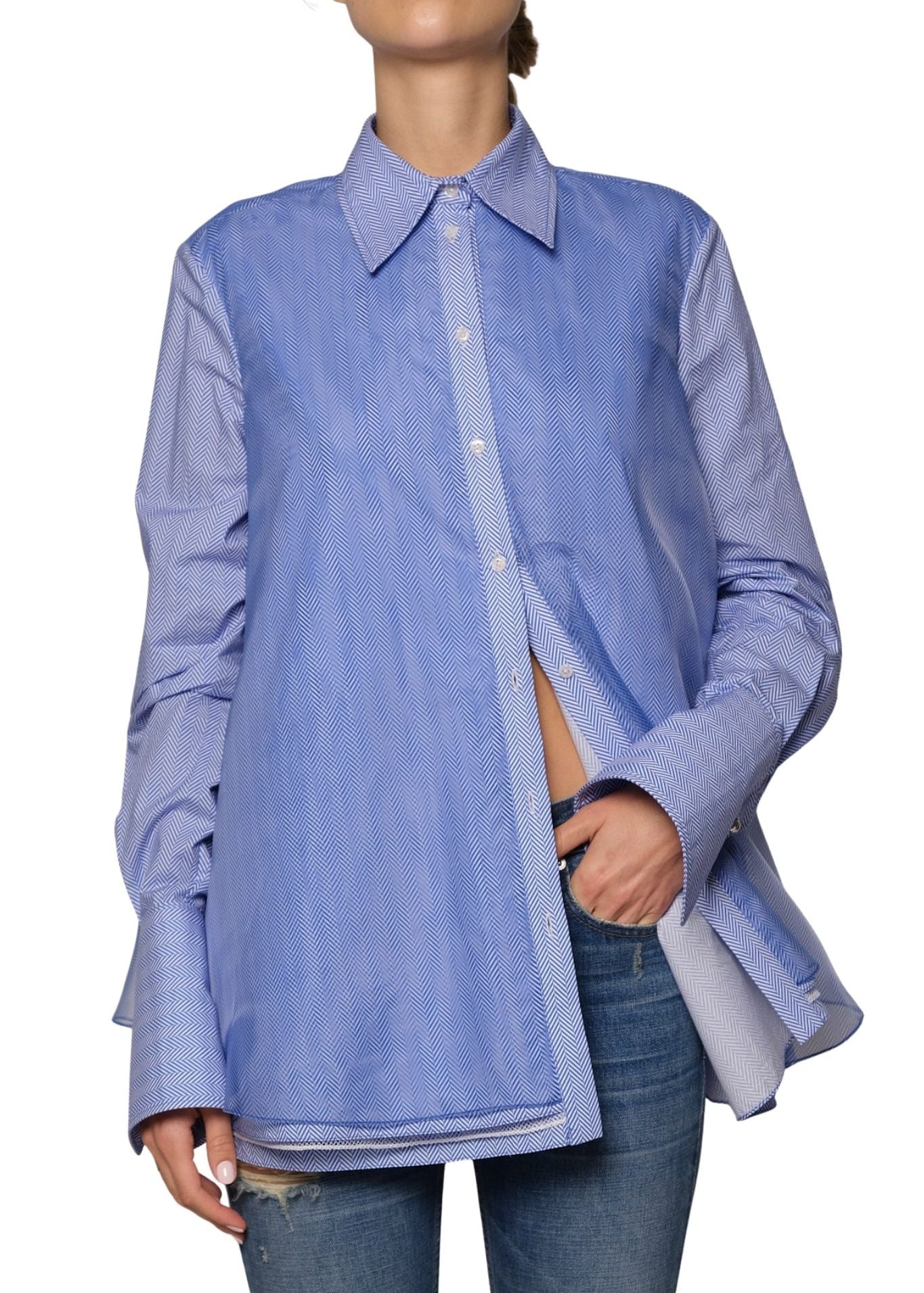 Brandon Maxwell Vaughn Frothy Layered Shirt - Vermillion