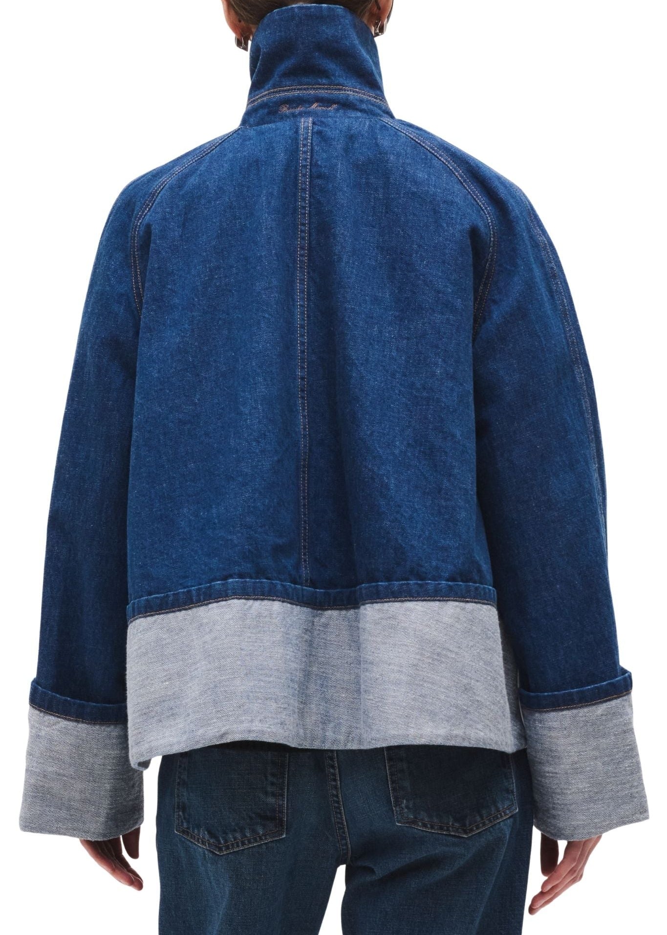 Brandon Maxwell Wells Trapeze Denim Jacket w/ Cuff Detail - Vermillion