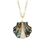 Brent Neale Carved Shell Pendant with Diamonds on Chain - Vermillion