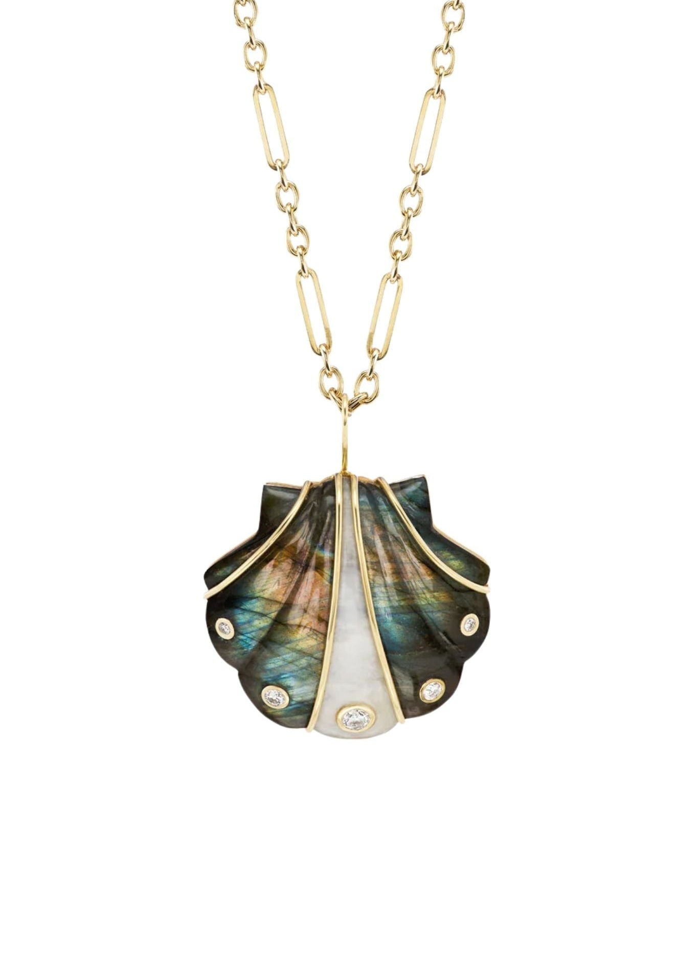 Brent Neale Carved Shell Pendant with Diamonds on Chain - Vermillion