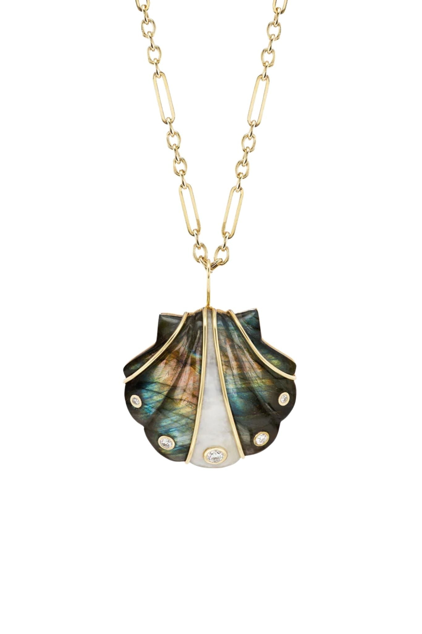 Brent Neale Carved Shell Pendant with Diamonds on Chain - Vermillion