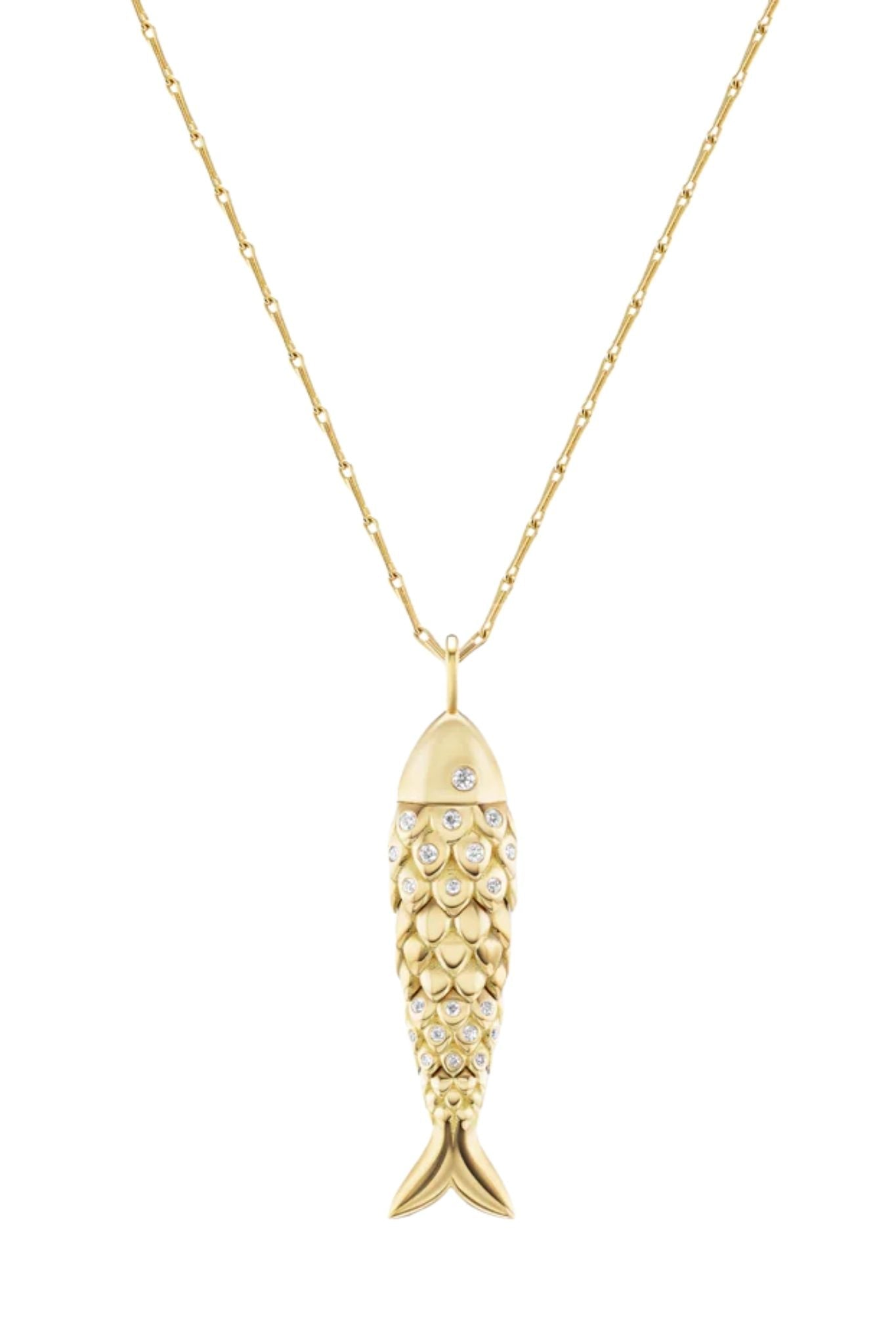 Brent Neale Medium Fish Pendant on Wheat Chain - Vermillion