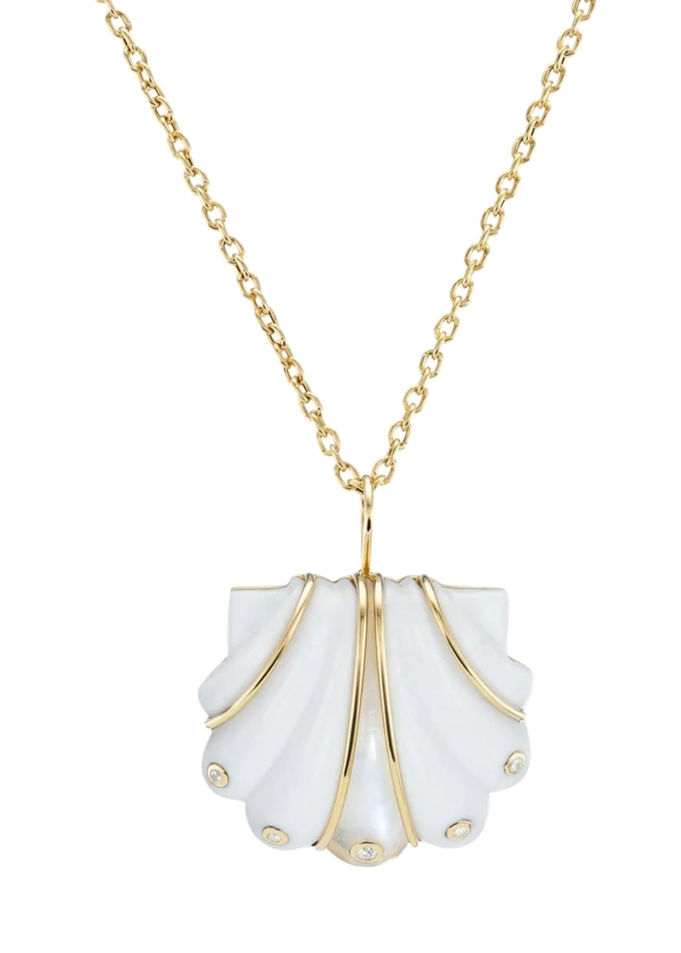 Brent Neale Mini Carved Stone Shell Pendant with Diamonds on Chain - Vermillion