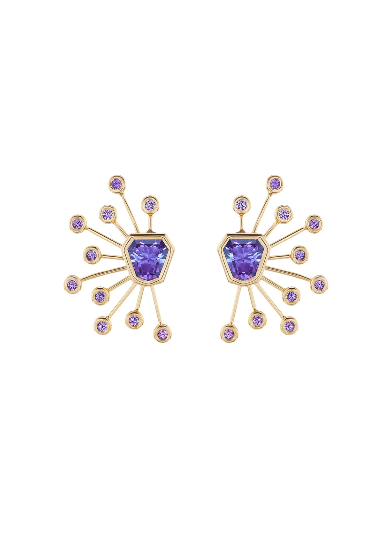 Brent Neale Semi - Precious Kite Studs with Sapphire Sputnik Ear Jackets Amethyst/ Purple Sapphires - Vermillion