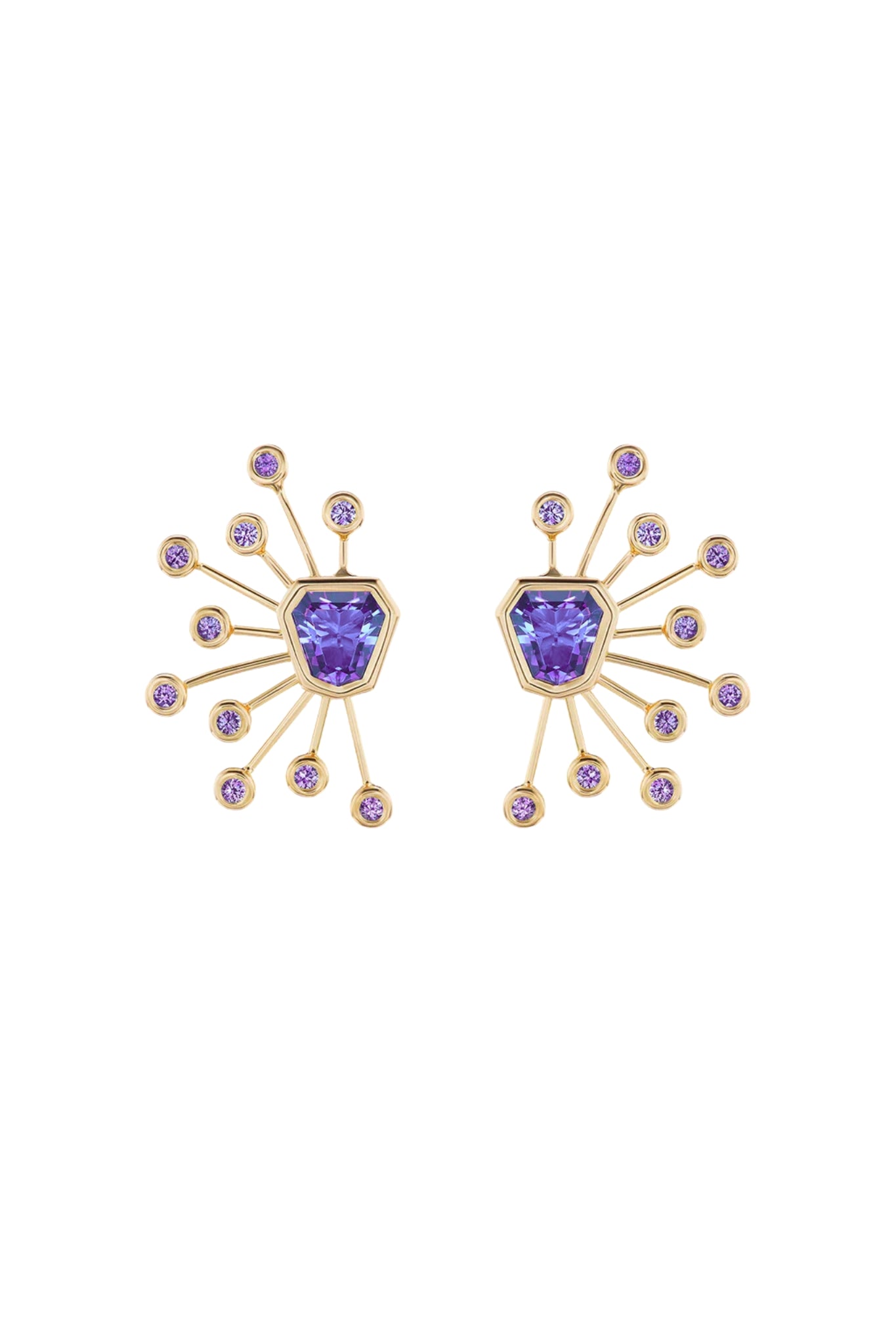 Brent Neale Semi - Precious Kite Studs with Sapphire Sputnik Ear Jackets Amethyst/ Purple Sapphires - Vermillion