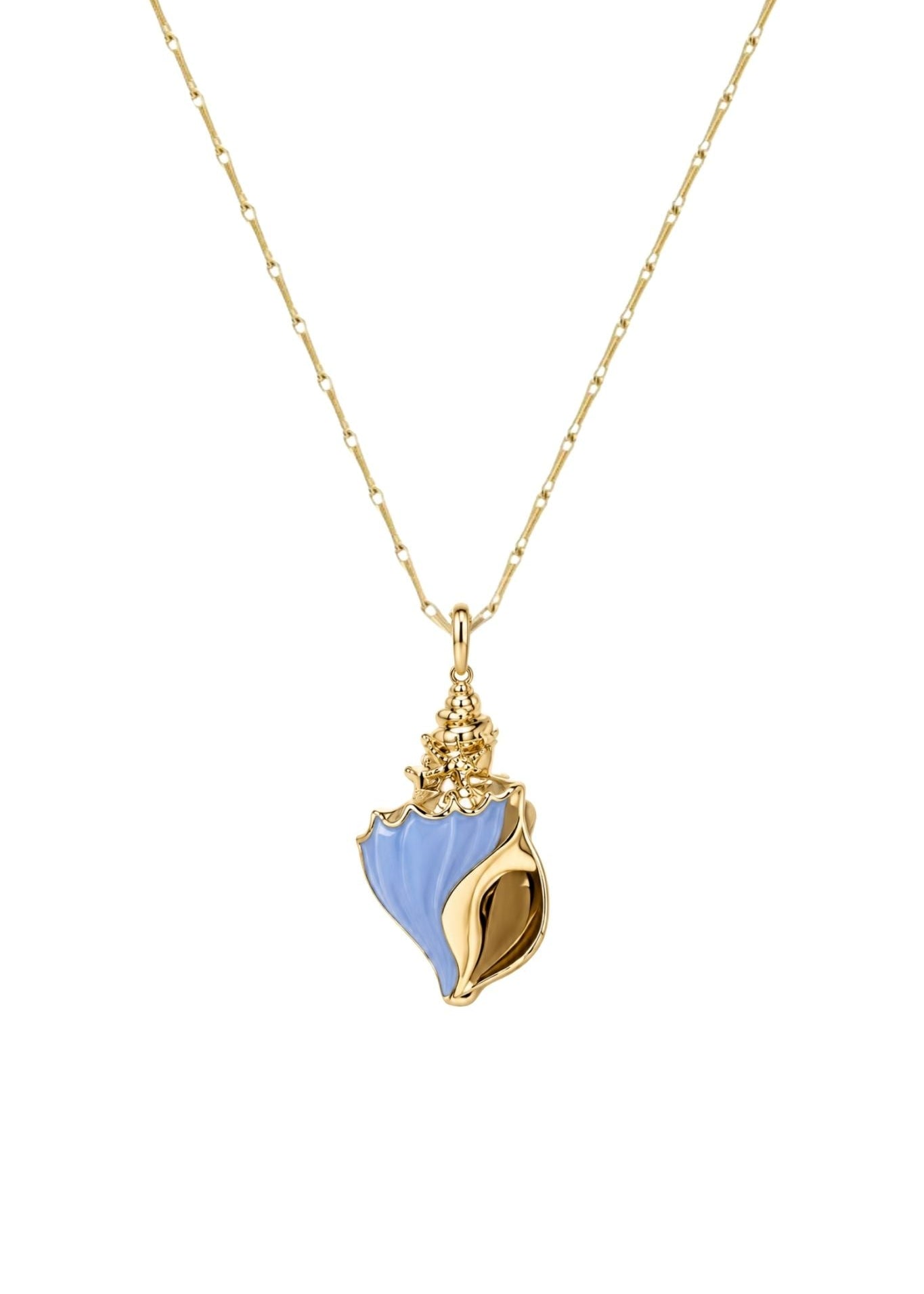 Brent Neale Small Carved Stone Conch Pendant on Wheat Chain - Vermillion