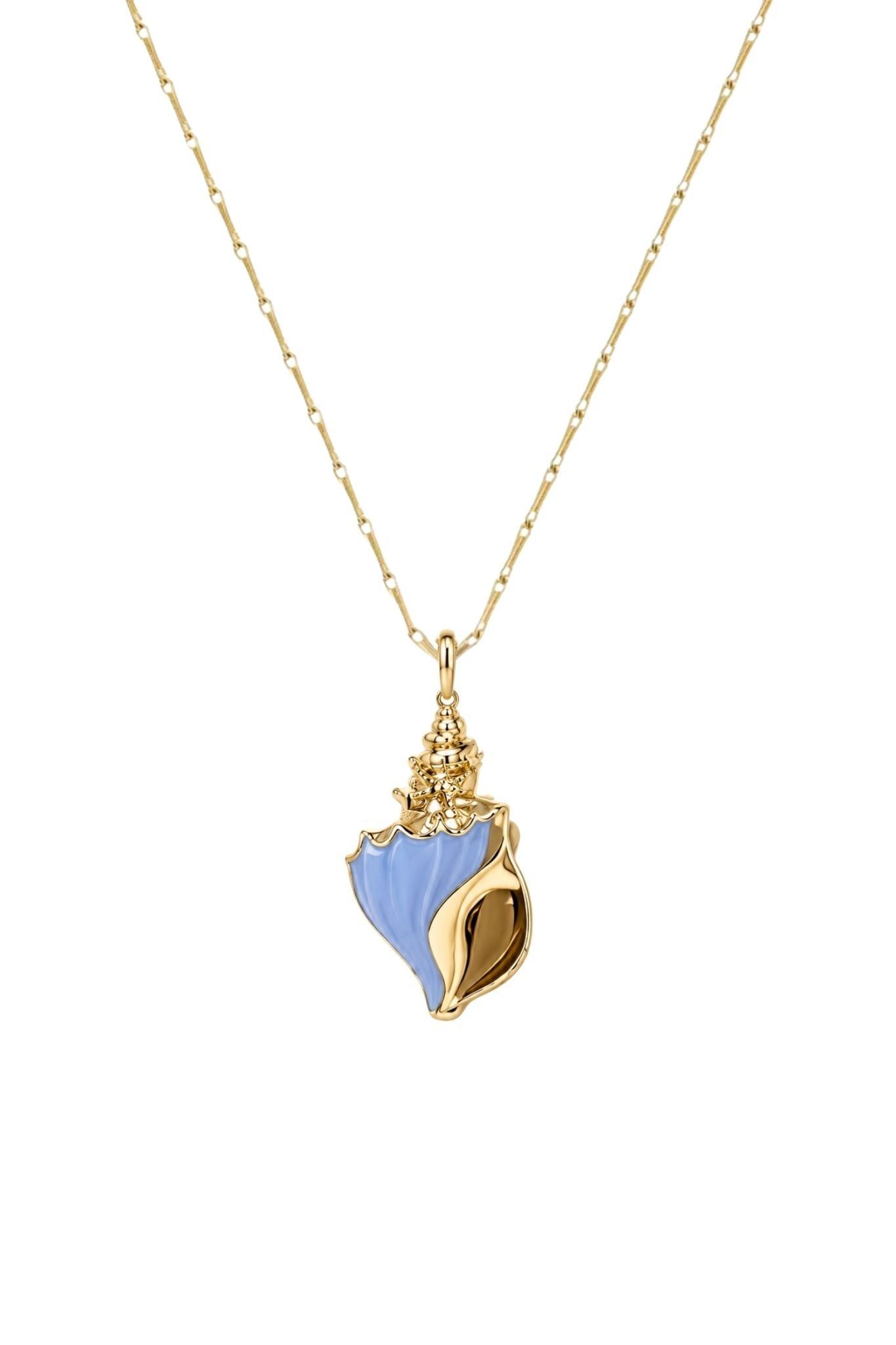 Brent Neale Small Carved Stone Conch Pendant on Wheat Chain - Vermillion