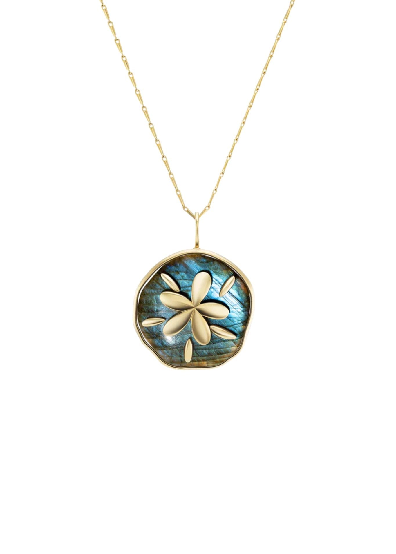 Brent Neale Small Carved Stone Sand Dollar Pendant on Wheat Chain - Vermillion