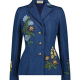 Lela Rose Denim Floral Applique Jacket