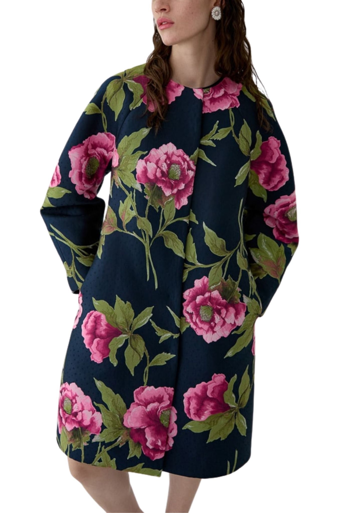 Carolina Herrera Collarless Cocoon Coat - Vermillion