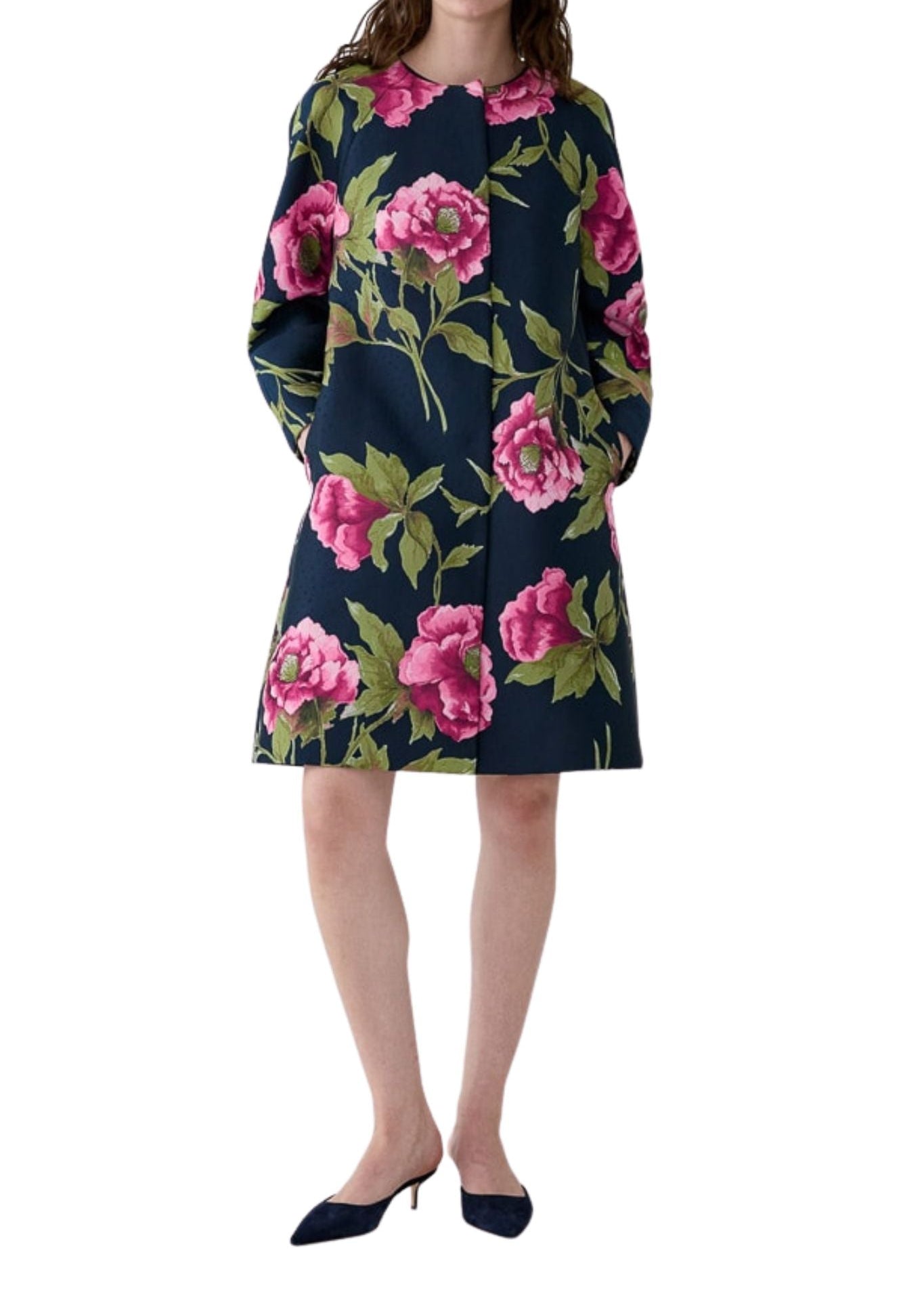 Carolina Herrera Collarless Cocoon Coat - Vermillion