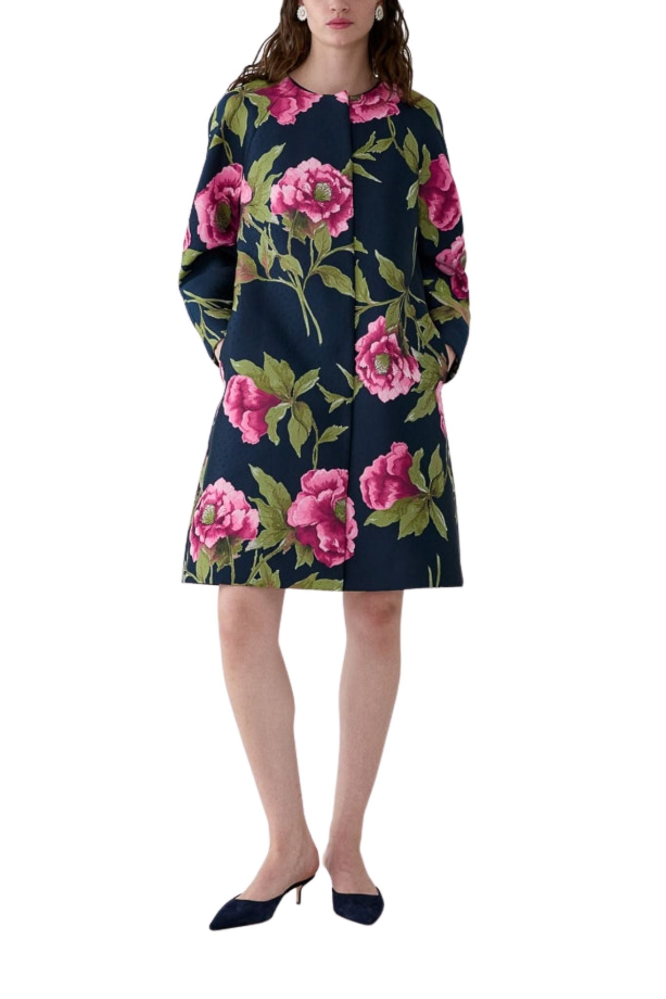 Carolina Herrera Collarless Cocoon Coat - Vermillion