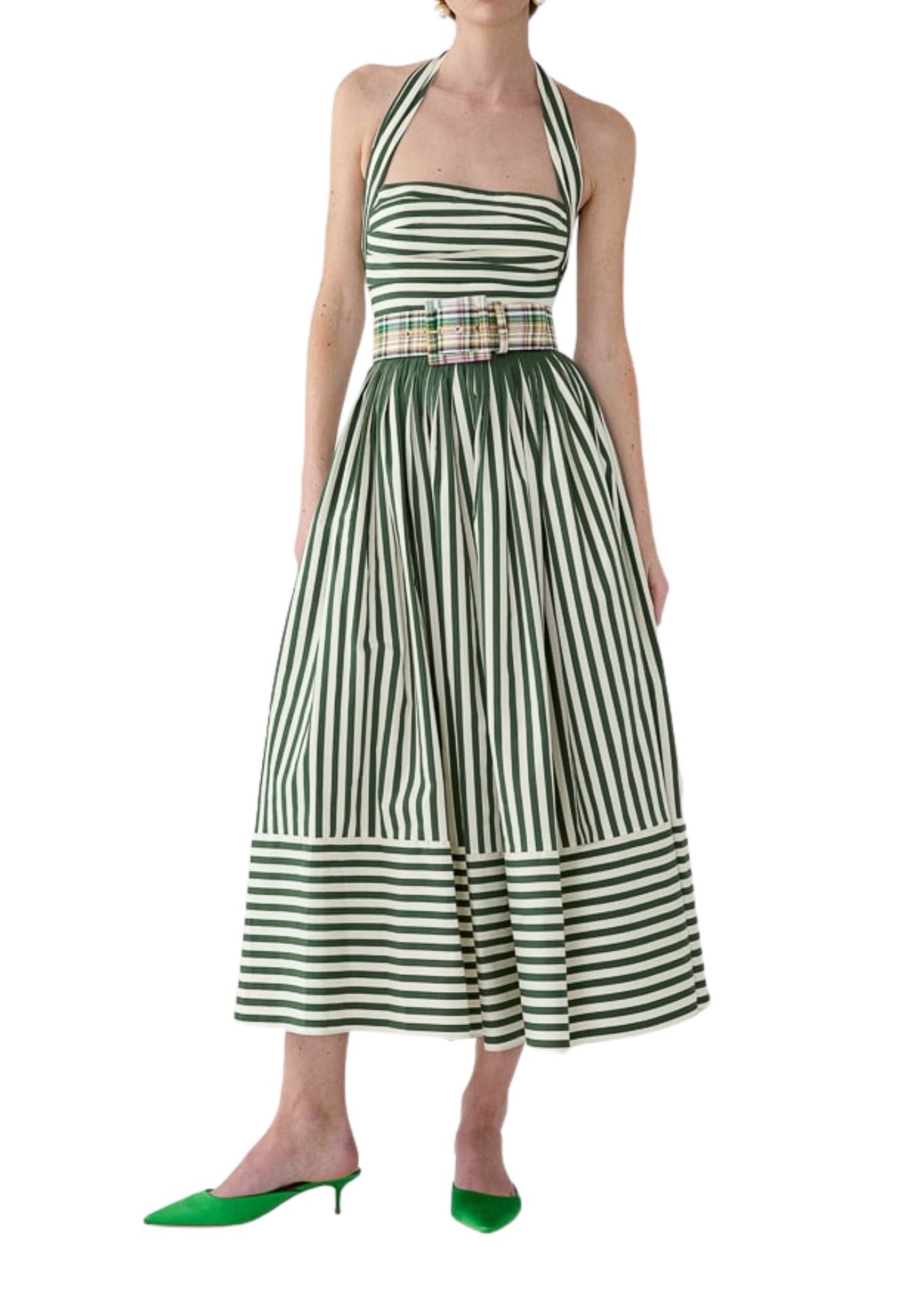 Carolina Herrera Halter Dress with Ruched Bodice - Vermillion
