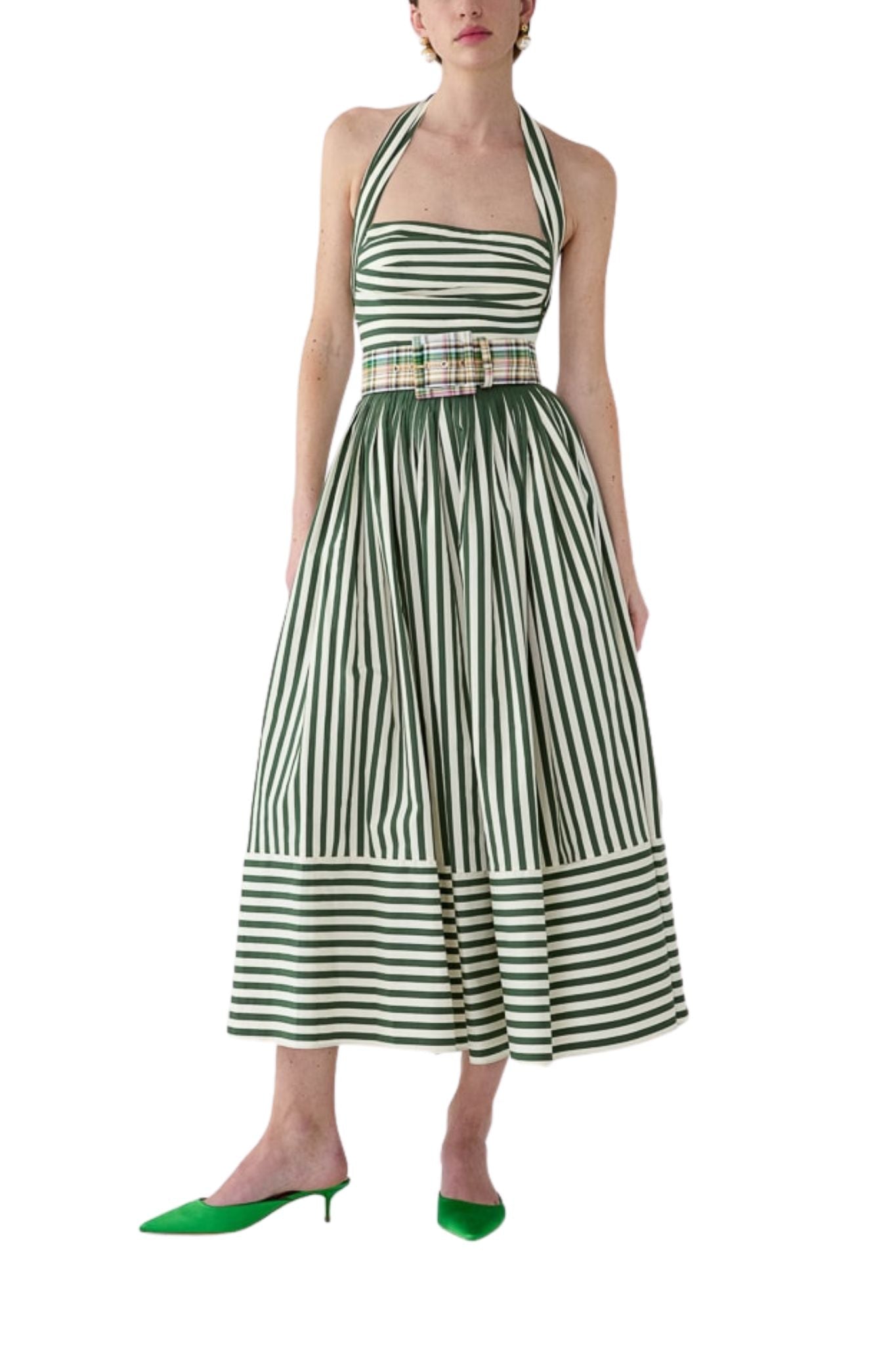 Carolina Herrera Halter Dress with Ruched Bodice - Vermillion
