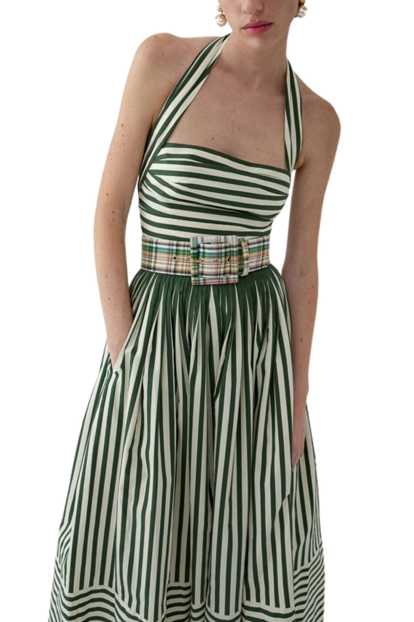 Carolina Herrera Halter Dress with Ruched Bodice - Vermillion
