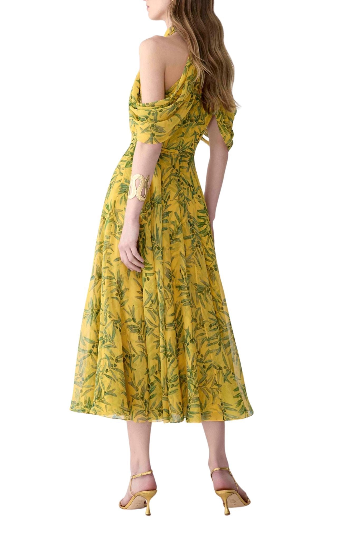 Carolina Herrera Halter Neck Draped Off Shoulder Midi Dress - Vermillion