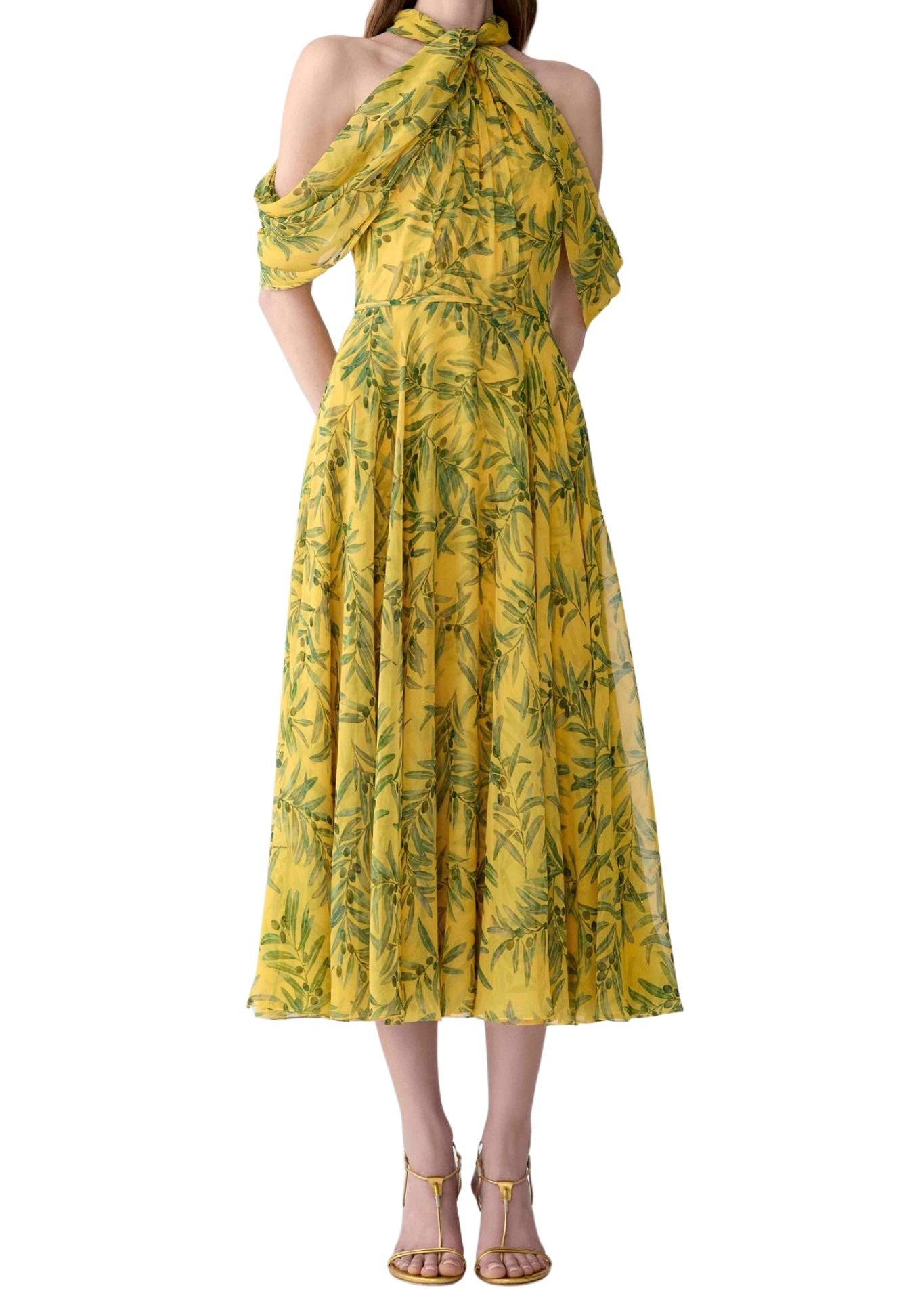 Carolina Herrera Halter Neck Draped Off Shoulder Midi Dress - Vermillion