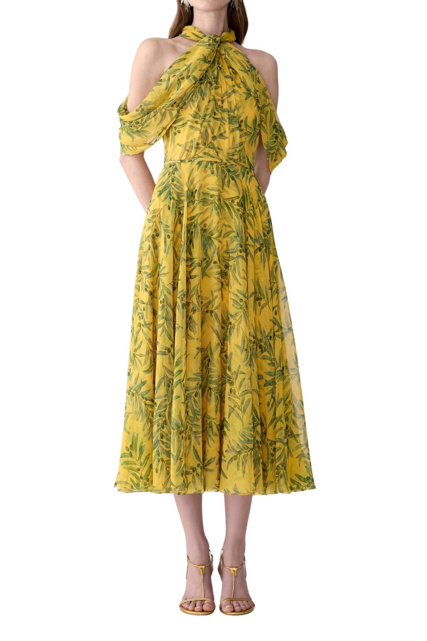 Carolina Herrera Halter Neck Draped Off Shoulder Midi Dress - Vermillion