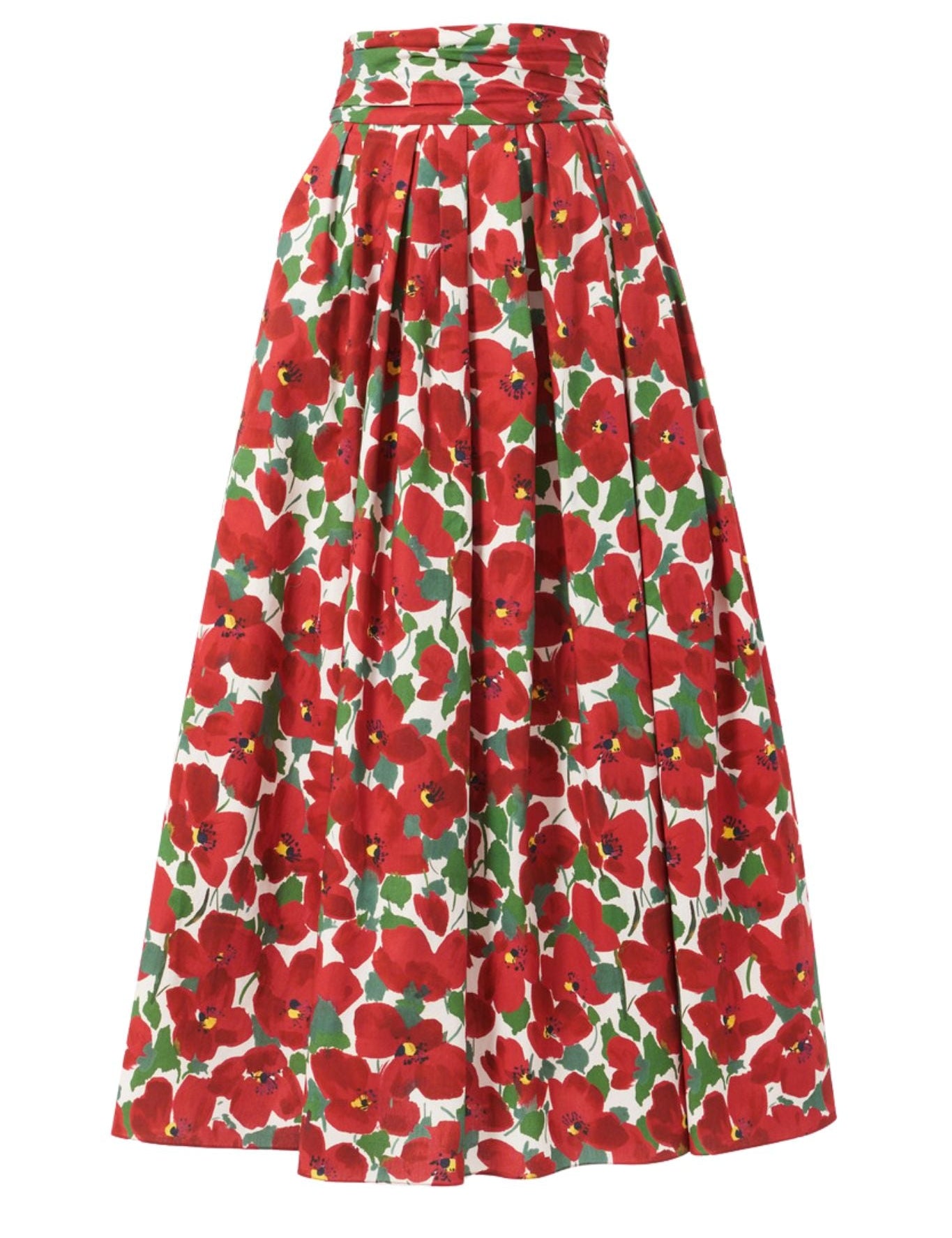 Carolina Herrera Midi Skirt w/ Cummerbund - Vermillion