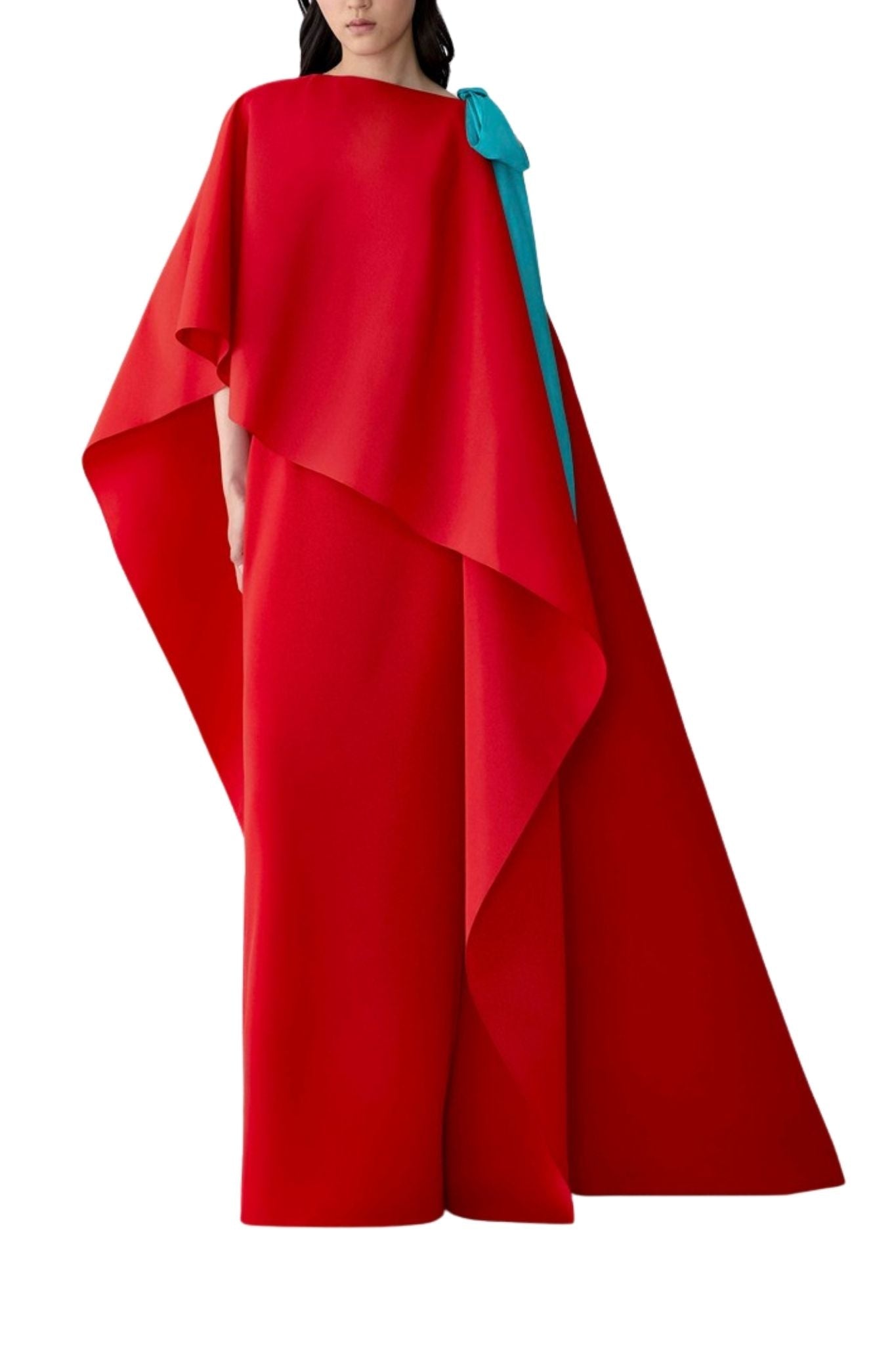 Carolina Herrera One Shoulder Cape Column Gown W/ Train - Vermillion