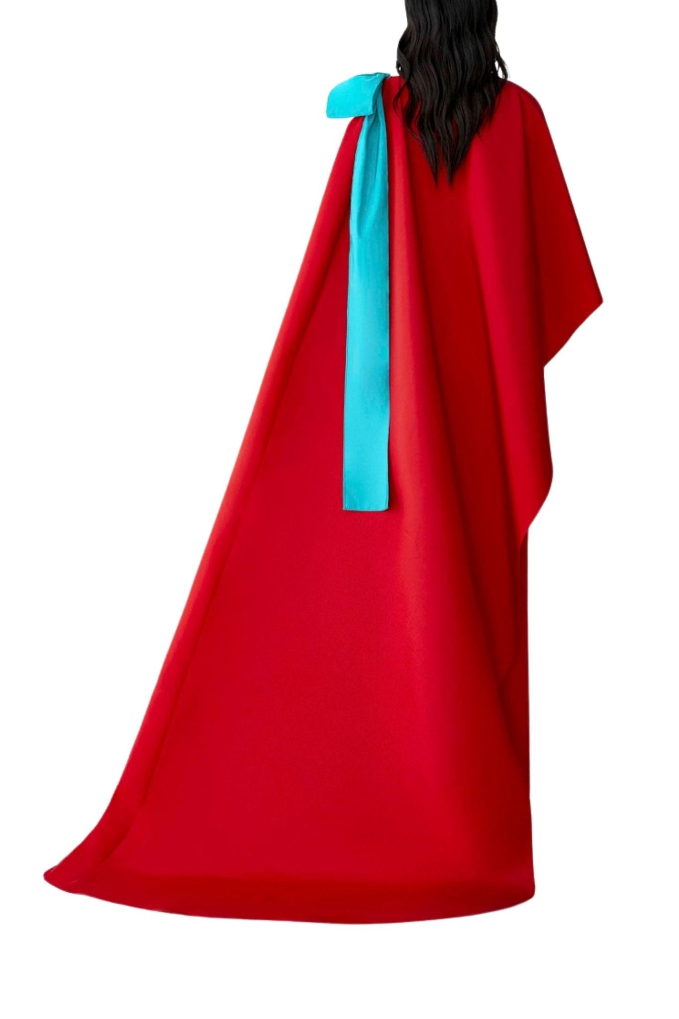 Carolina Herrera One Shoulder Cape Column Gown W/ Train - Vermillion