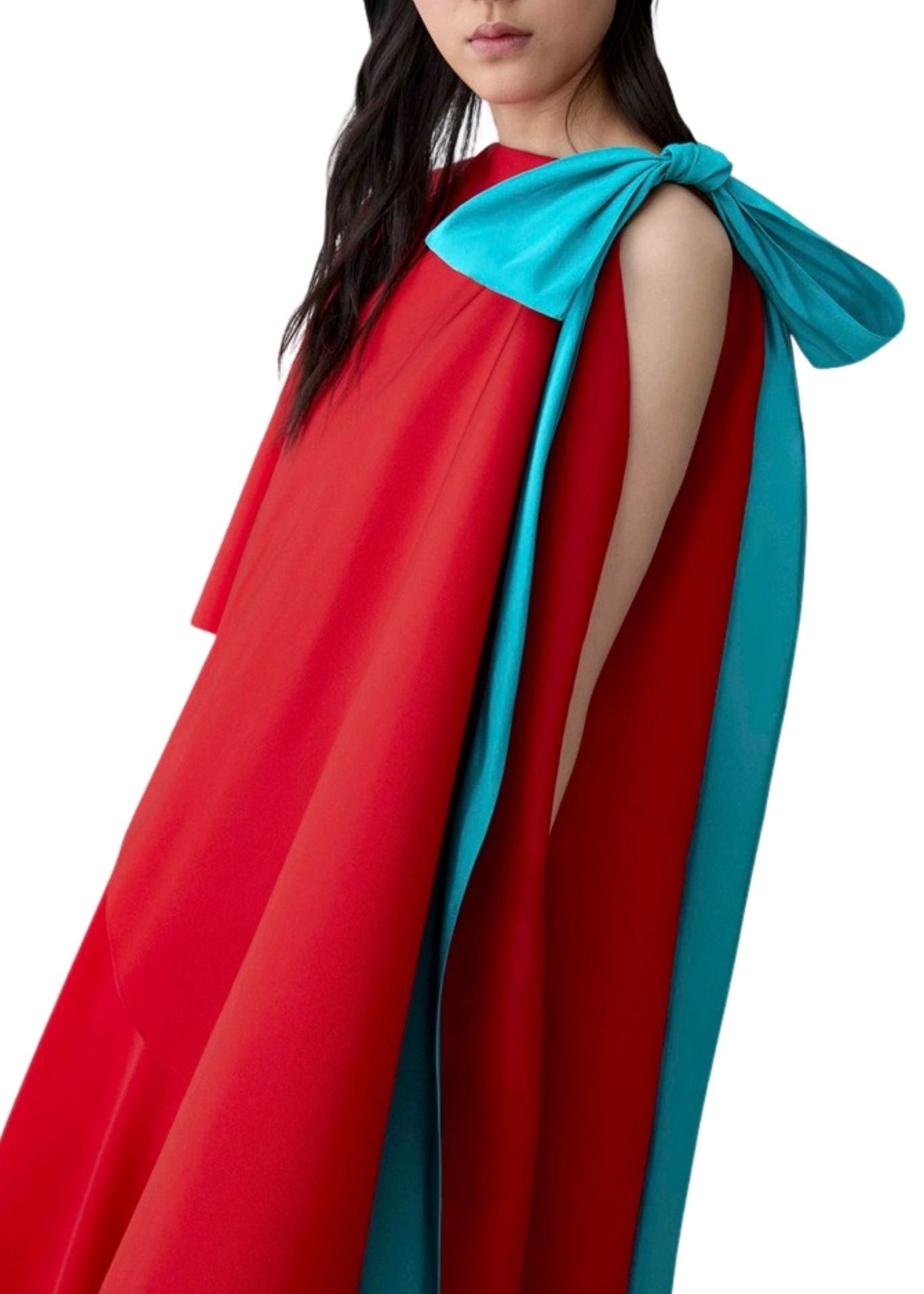 Carolina Herrera One Shoulder Cape Column Gown W/ Train - Vermillion
