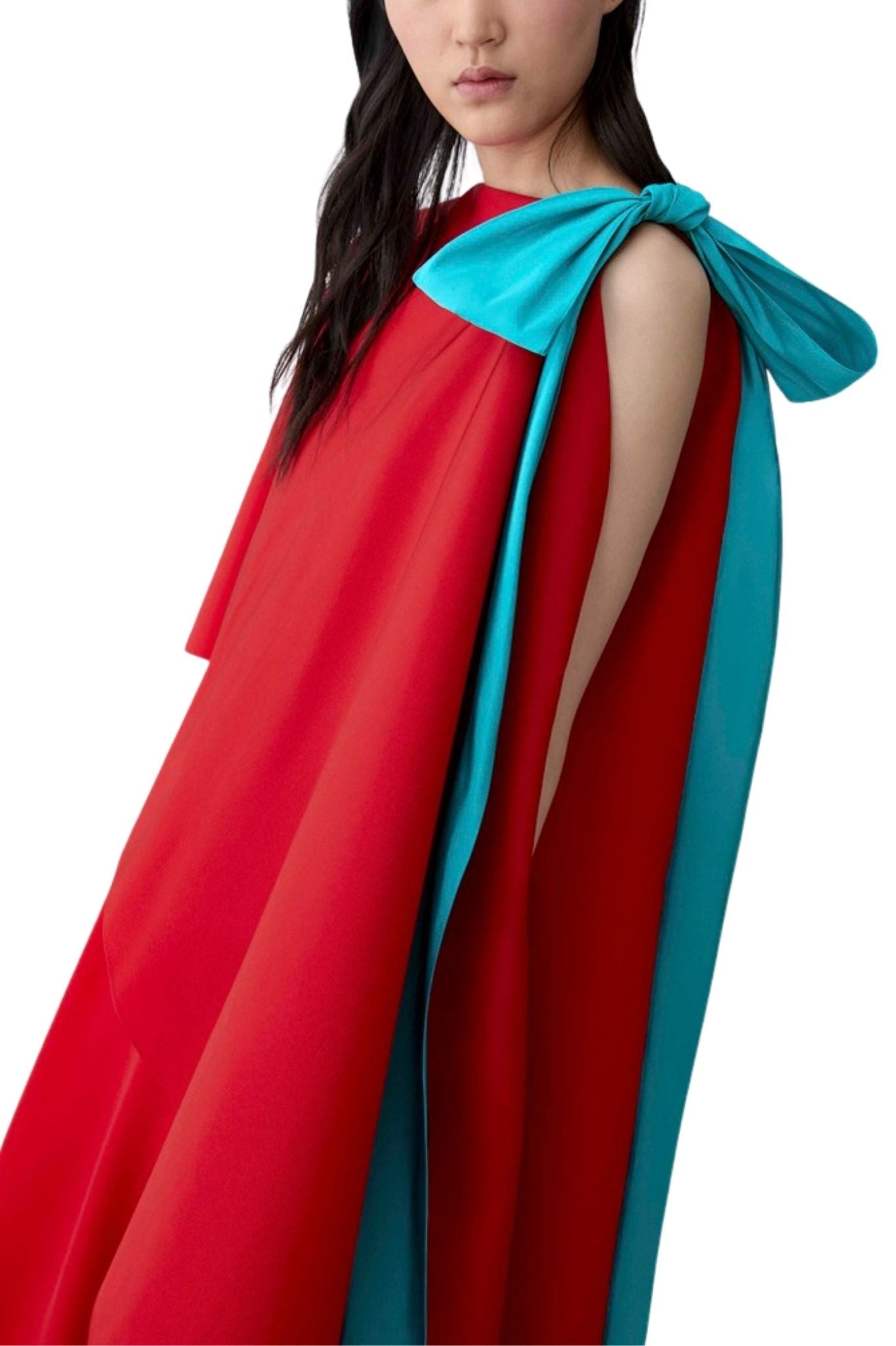 Carolina Herrera One Shoulder Cape Column Gown W/ Train - Vermillion